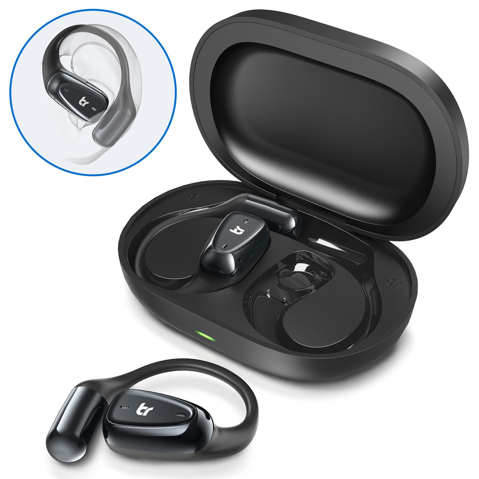 BLiTZWOLF BR-CT3 Bluetooth-Kopfhörer (Bluetooth, 0,7mm Ohrbügel, ENC Noise Cancelling, IPX7 Sportkopfhörer für Fitness)