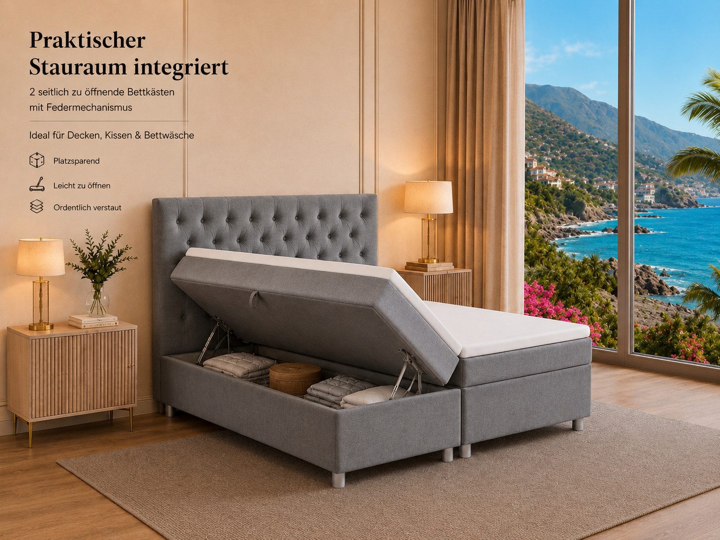 Best for Home Boxspringbett Trinity K-14 mit 7-Zonen-Matratze und Stauraum (Boxspringbett-Set, 1-St., Boxspringbett-Set inklusive Matratze, Topper und Bettkäste – Bild 5 von 5