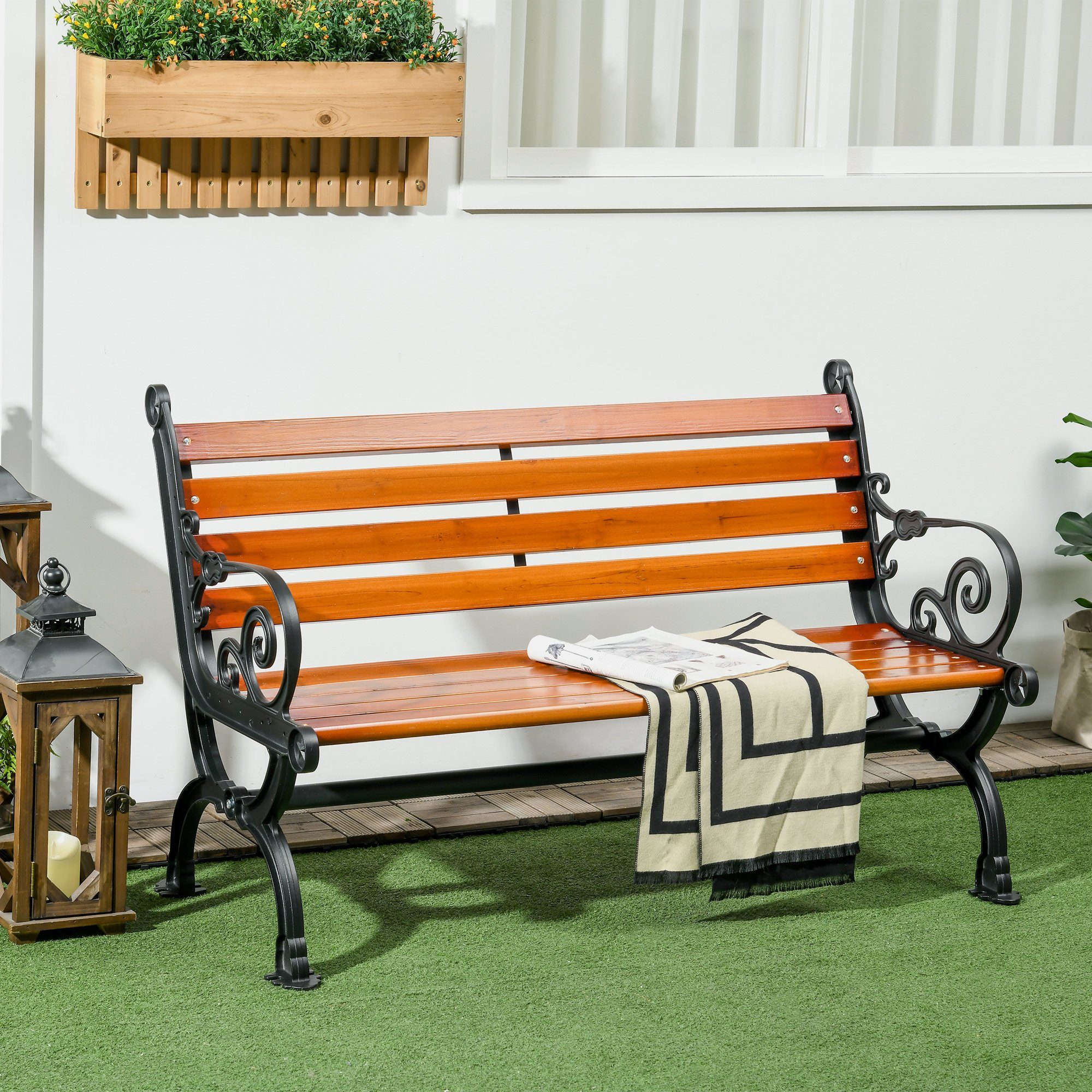 Outsunny Gartenbank Balkonbank mit Armlehnen, für günstig online kaufen