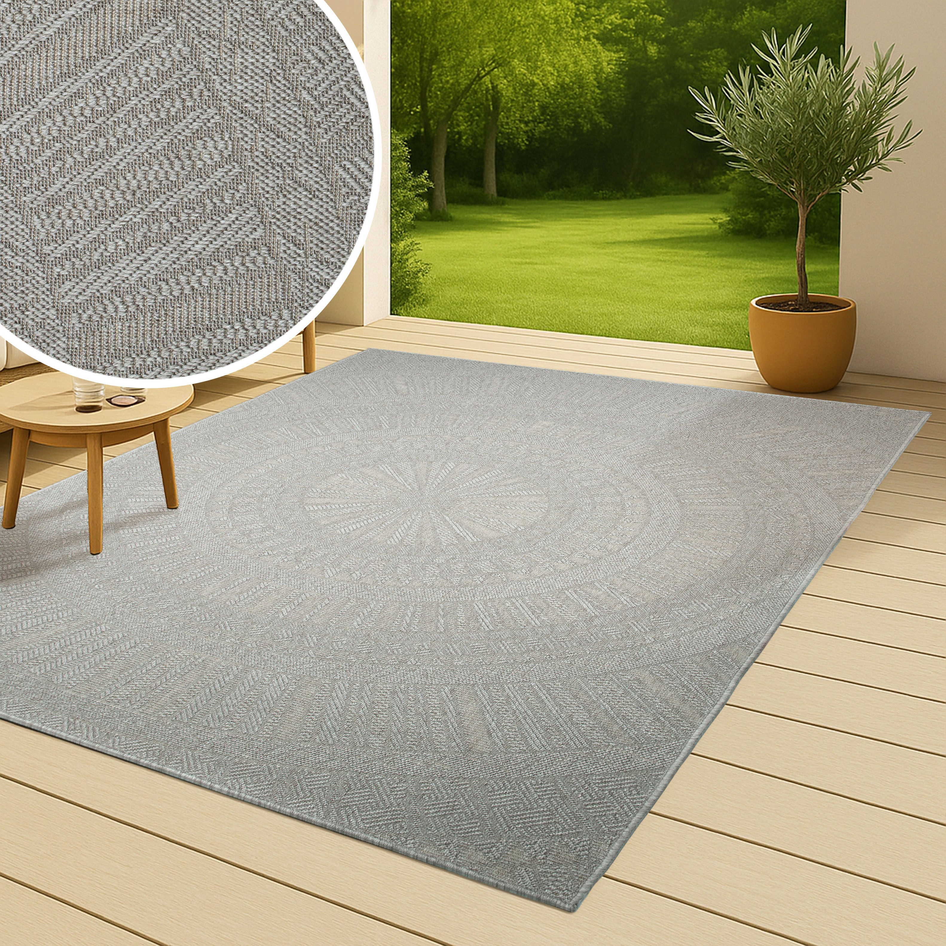 Bruno Banani Teppich Solan, ethno, boho-inspiriert, In- und Outdoor geeignet, rechteckig, Höhe: 5 mm, Mandala, Kreise, Küche, Wohnzimmer, Camping, Balkon