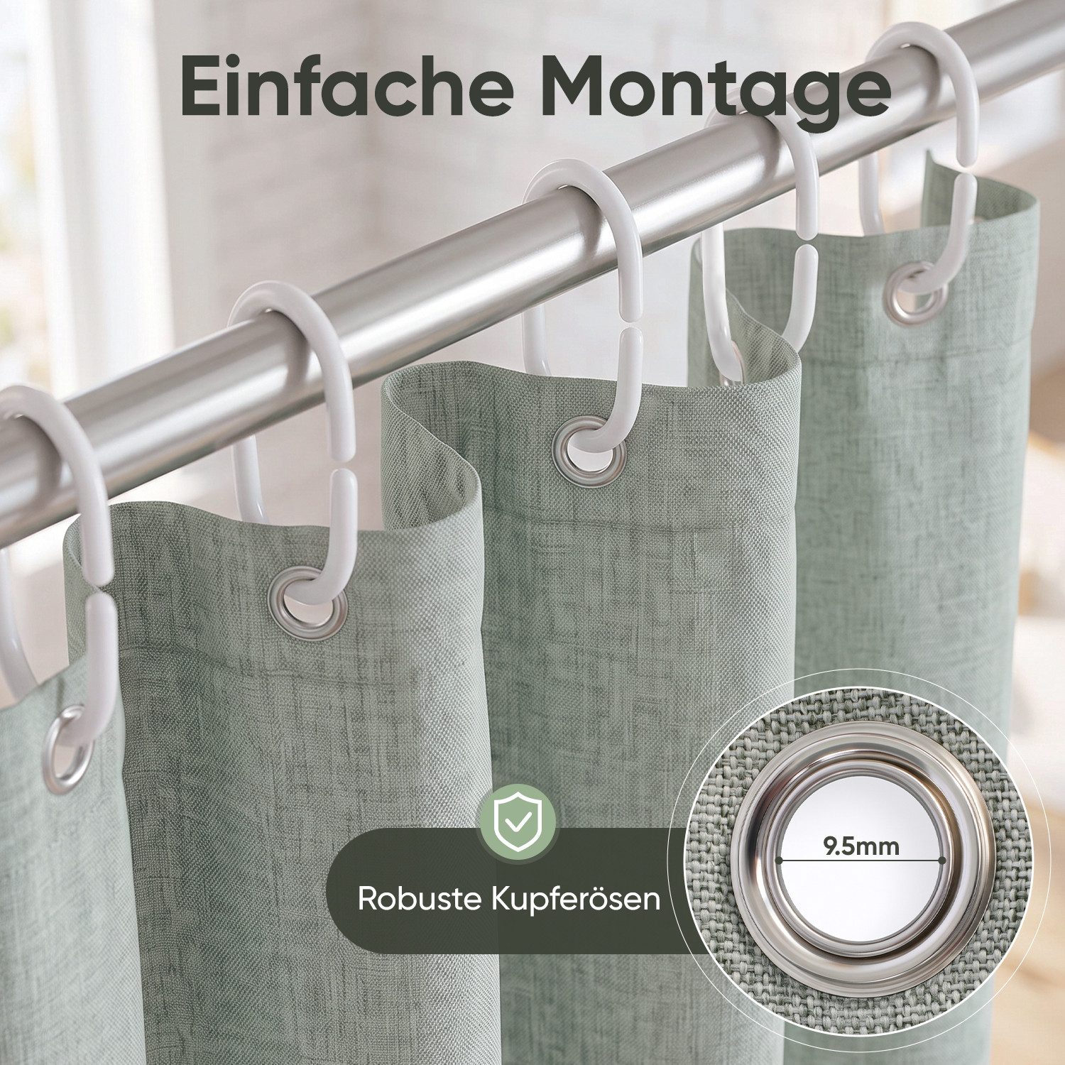 Sekey Duschvorhang Textil Duschvorhang Wannenvorhang Waschbar wasserabweisend mit Ringe Breite 90 cm (Packung, inkl. 8 Ringe), Badewannenvorh, 100% Polyester, L – Bild 5 von 5