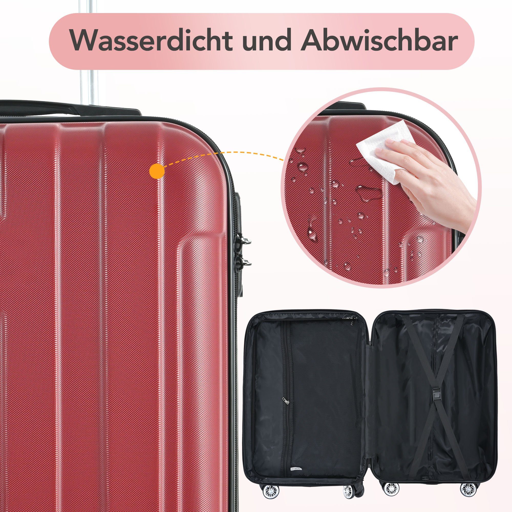 EXTSUD Handgepäckkoffer Kofferset mit 360-Grad-Drehrollen Spinnerräder TSA-Schloss ABS-Material und Stauraum, XLHartschalen-Handgepäck maximiertem Rot