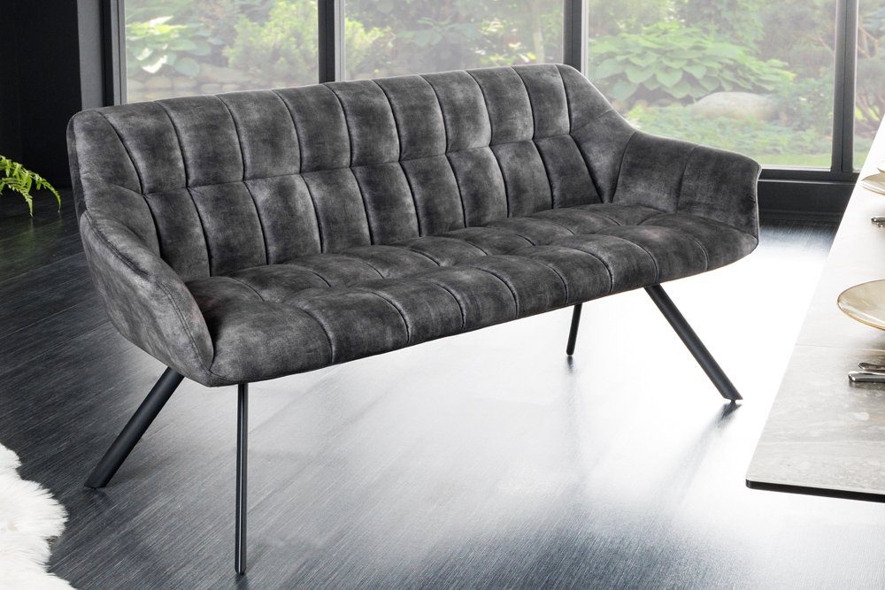 riess-ambiente Sitzbank PAPILLON 165cm grau/schwarz - Samt, Metall-Füße, mit Armlehne (Einzelartikel, 1-St), gepolsterte Bank mit Rückenlehne – ideal für Esstis – Bild 3 von 5