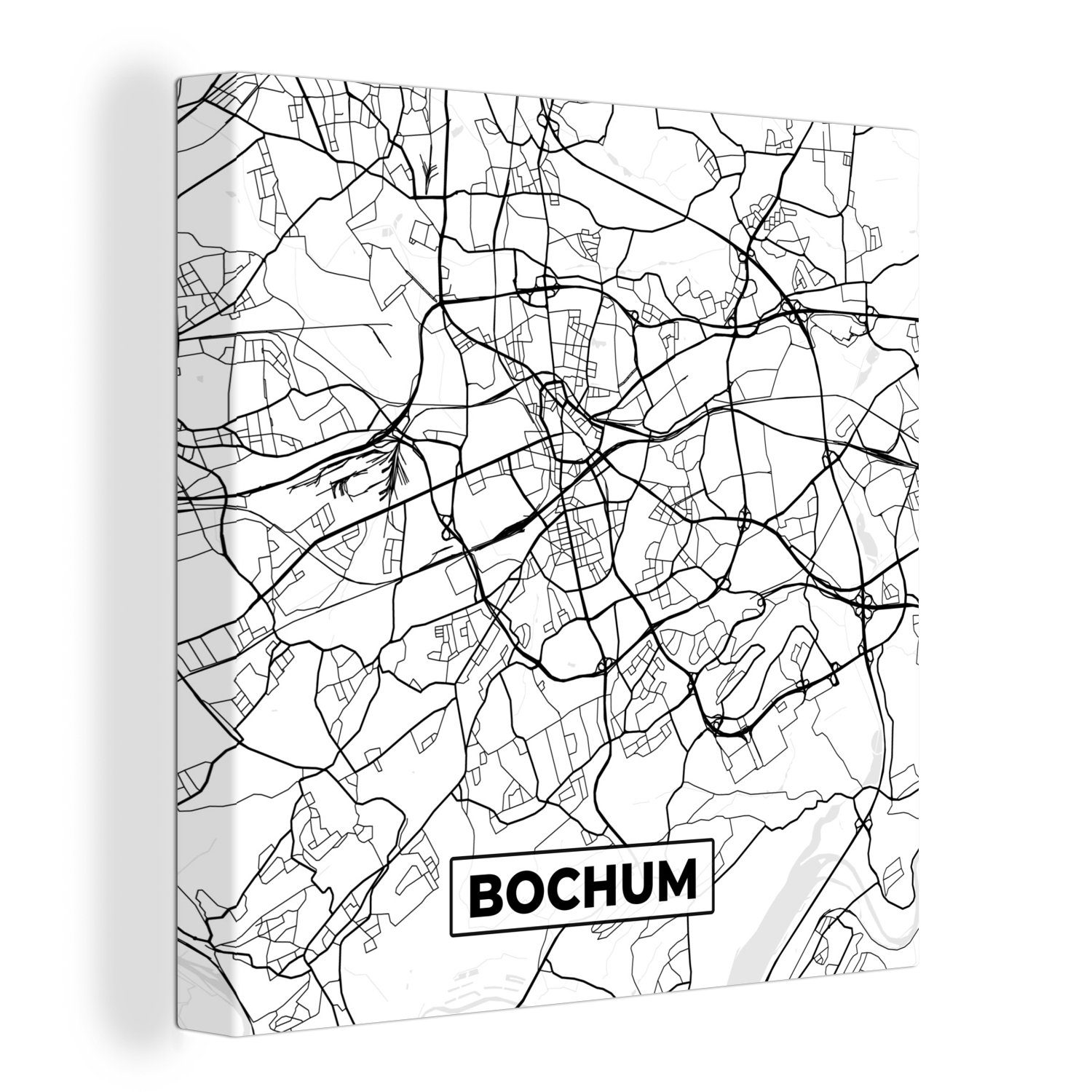 OneMillionCanvasses® Leinwandbild Stadtplan von Bochum - Karte - Stadtplan, (1 St), Leinwand Bilder für Wohnzimmer Schlafzimmer
