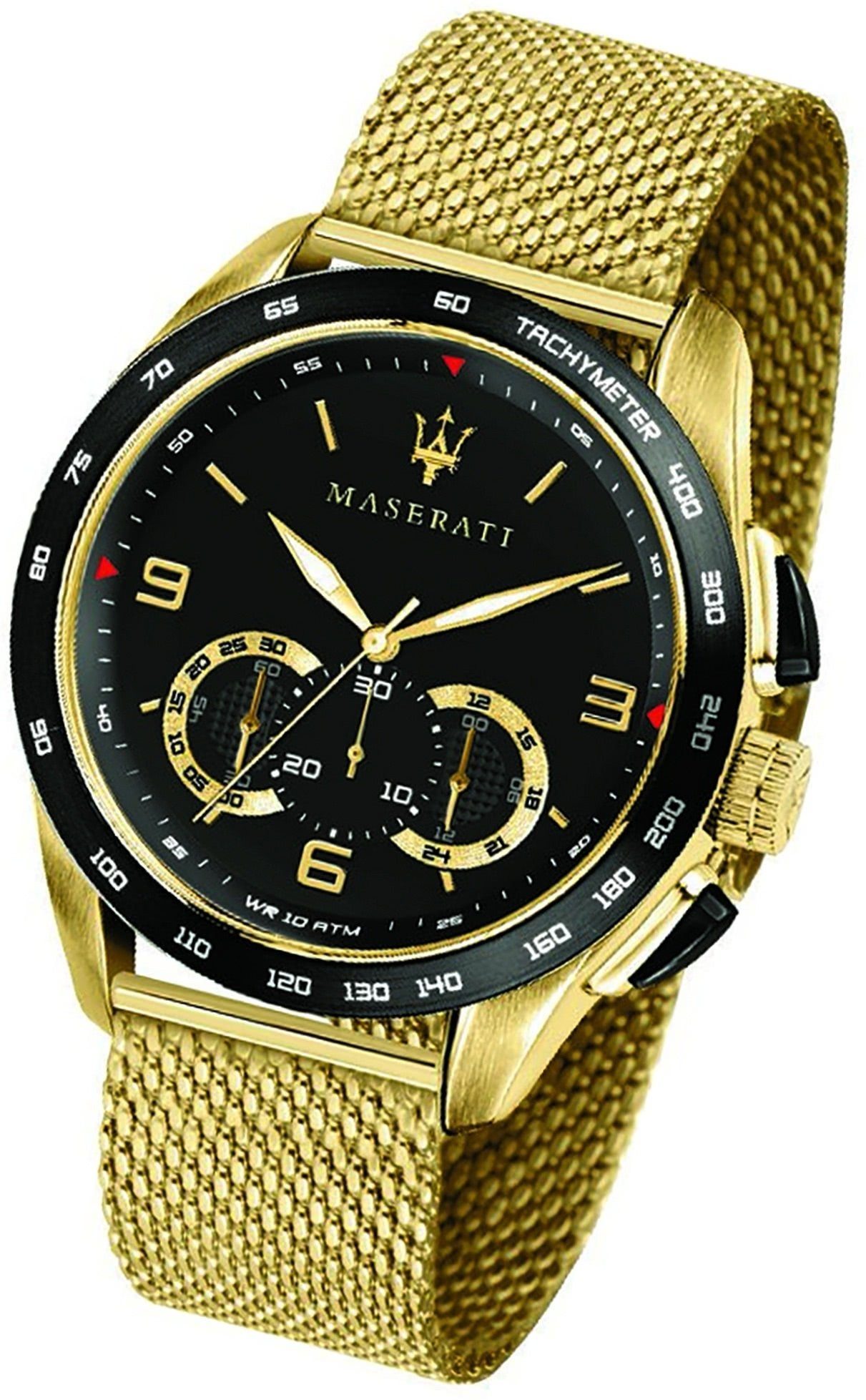MASERATI Chronograph Maserati Edelstahl Armband-Uhr, Herrenuhr Edelstahlarmband, rundes Gehäuse, groß (ca. 55x45mm) schwarz