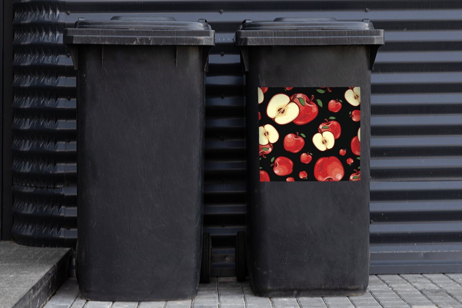 MuchoWow Wandsticker Illustration eines Musters St), Mülltonne, Mülleimer-aufkleber, Sticker, mit (1 Container, Abfalbehälter Äpfeln