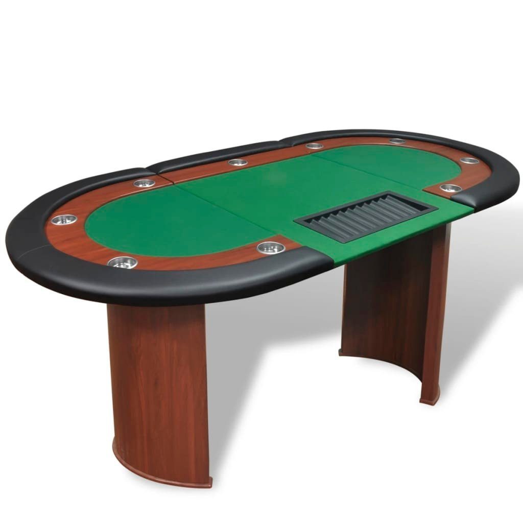 vidaXL Pokertisch Grün, Spieler (1-tlg) für 10 Spieltisch mit und Dealerbereich Chipablage