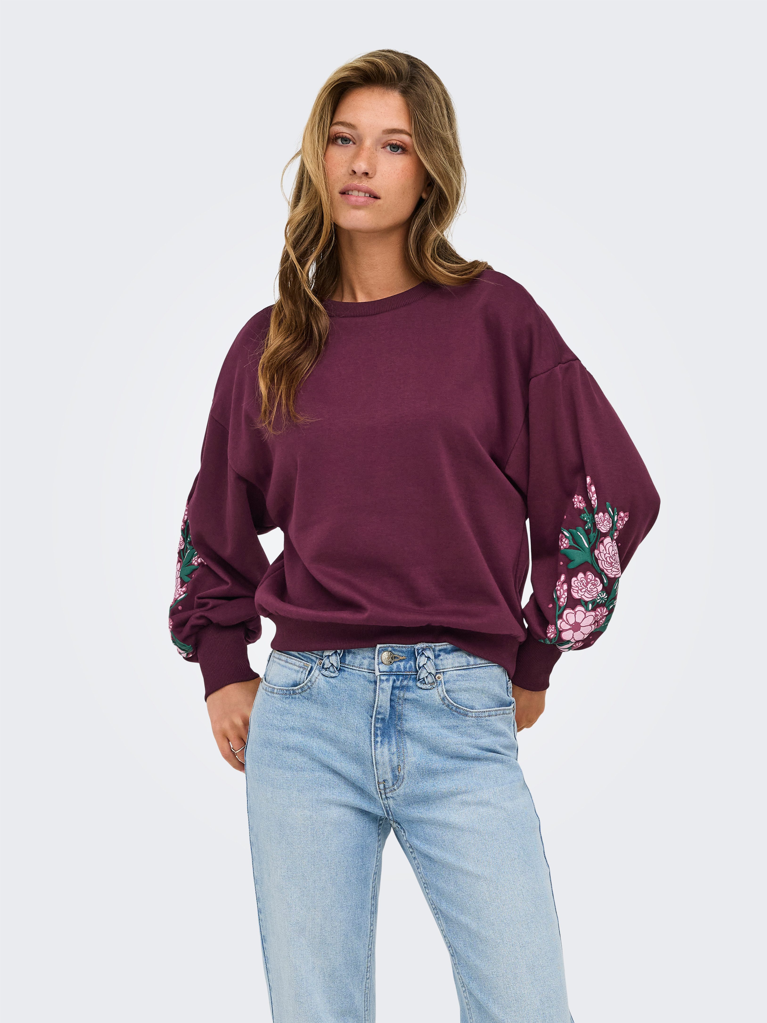 ONLY Sweatshirt ONLBROOKE L/S O-NECK FLOWER SWT Baumwollmischung, regular fit