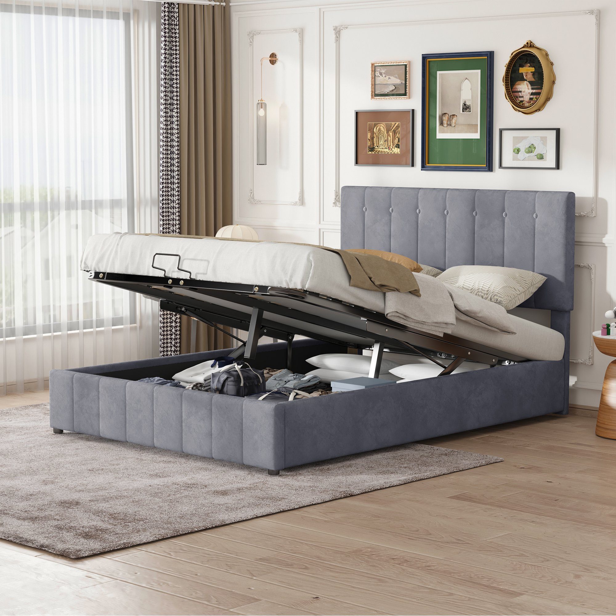 Flieks Polsterbett, Hydraulisches Funktionsbett Doppelbett Samt 140x200cm günstig online kaufen