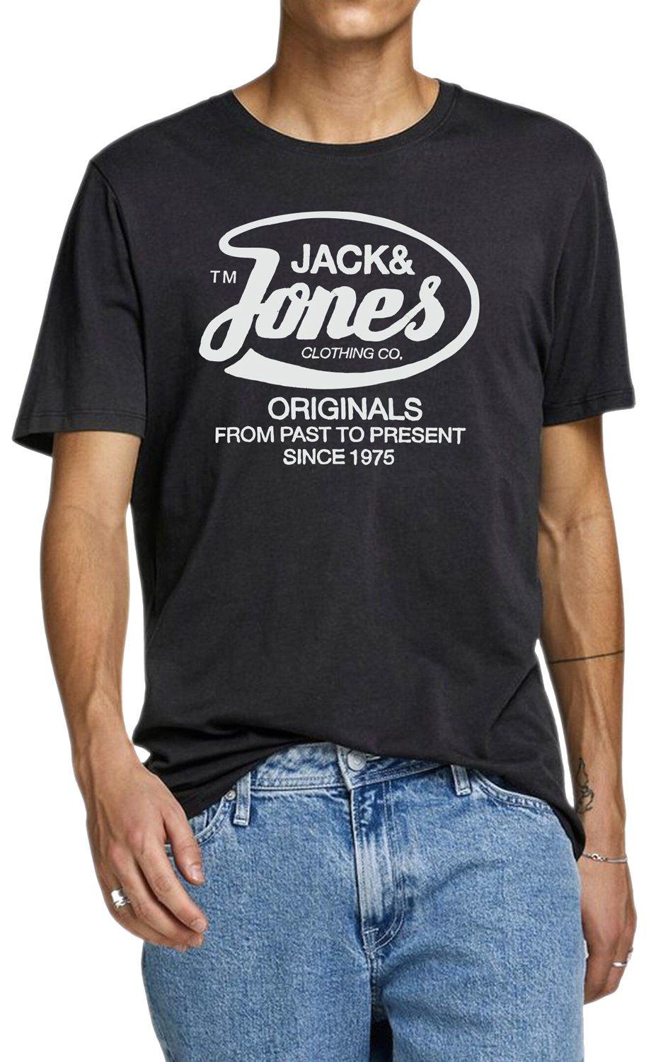 Fit Rundhalsausschnitt Print-Shirt T-Shirt & Jack mit Regular Jones Black OPT15