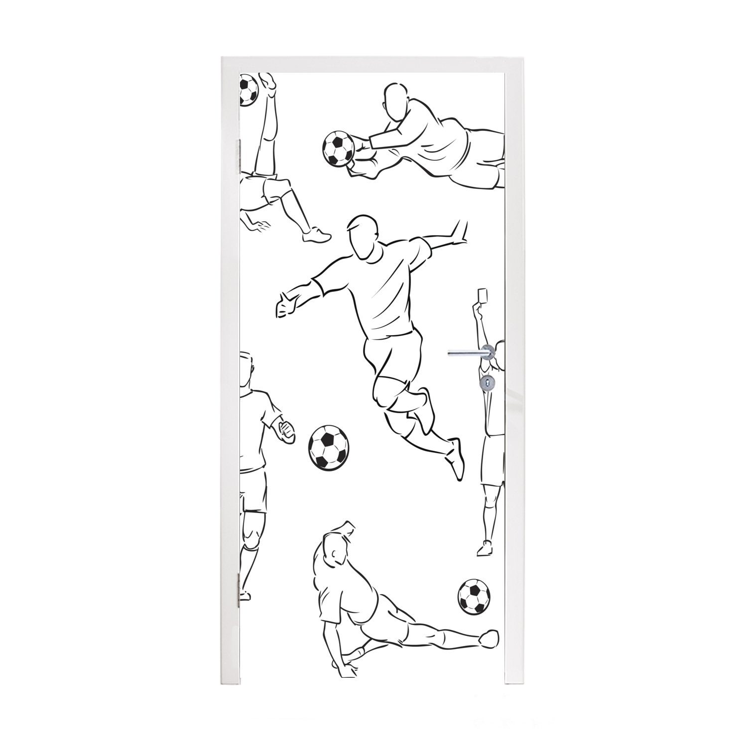 cm Spielern verschiedenen für Illustration von Junge 75x205 Fototapete bedruckt, Türtapete Türaufkleber, St), -, in Positionen Matt, Eine MuchoWow - Tür, (1