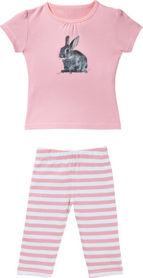 Erwin Müller Pyjama Kinder-Shorty Single-Jersey Streifen: Hose, gestrickter Streifen/Tiermotive: Hase