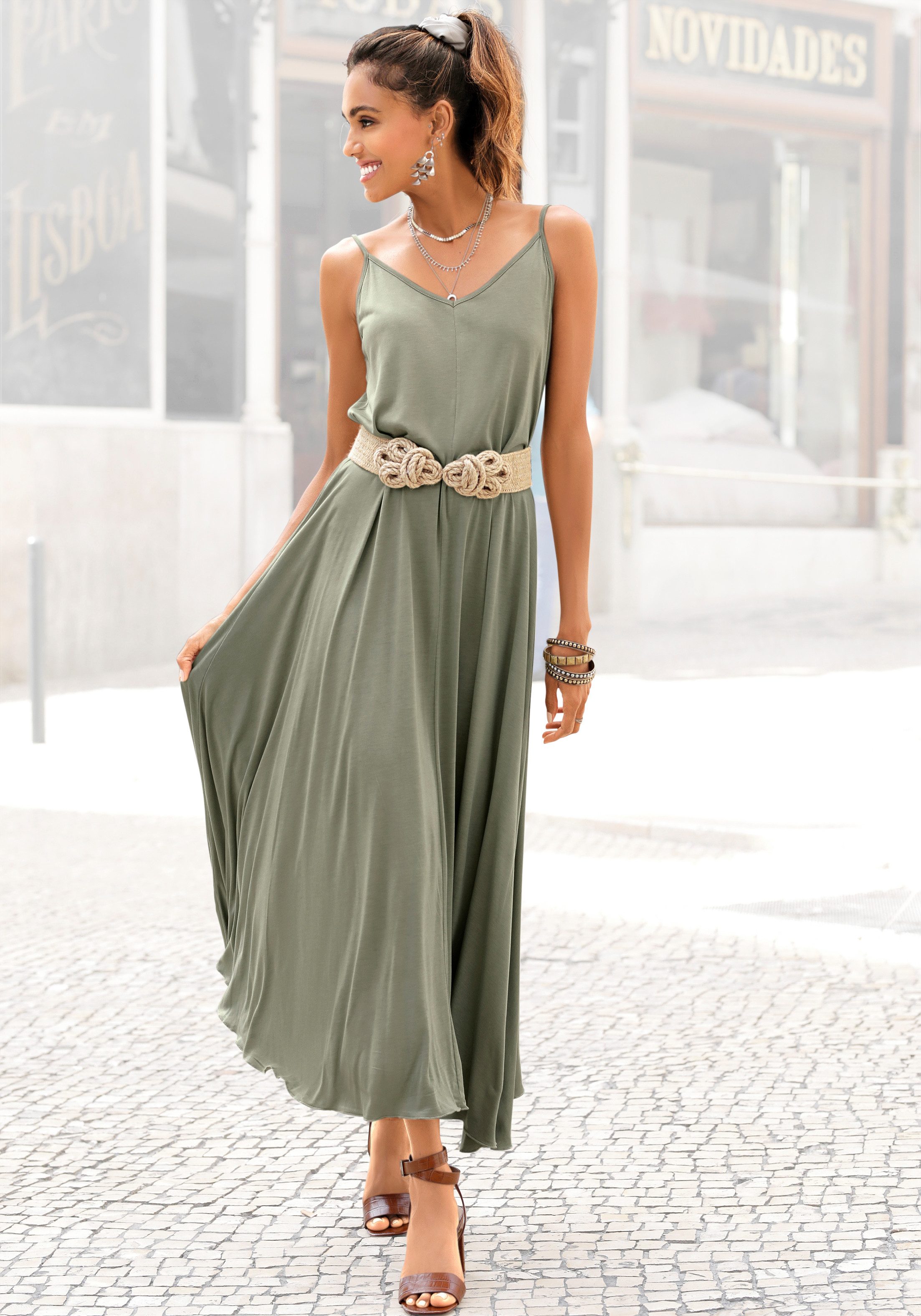 Buffalo Maxikleid aus Jersey in weiter Form, leichtes Sommerkleid, Strandkleid, Basic