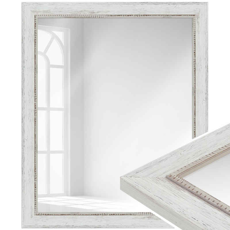 WANDStyle Настінне дзеркало H690, Weiß, aus Massivholz im Vintage Stil
