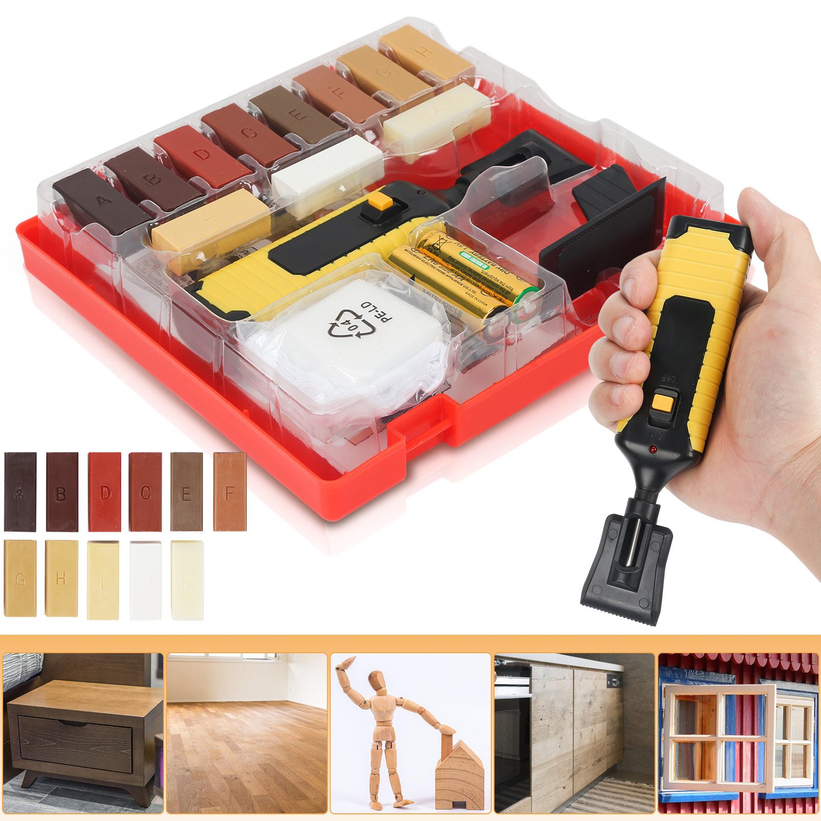 Clanmacy Bodenfliese Laminat Parkett Holz Reparaturset 11 Farbtöne Wachs Reparatur Set, Wachs, Farbe, Set