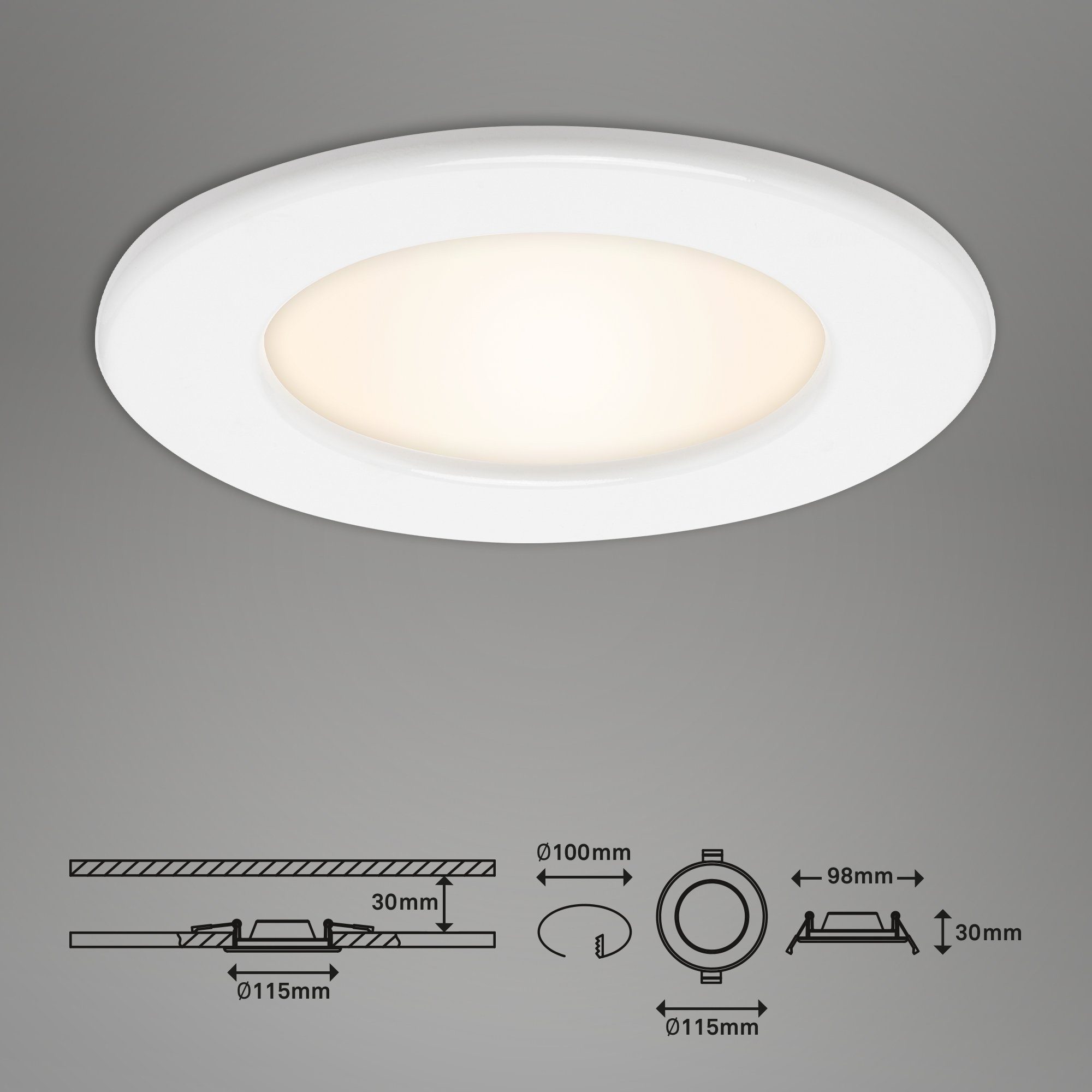 ultraflach Warmweiß, IP44 Leuchten Einbauleuchte Briloner LED 3er für Bad SET Einbauleuchte fest LED verbaut, 7053-036,