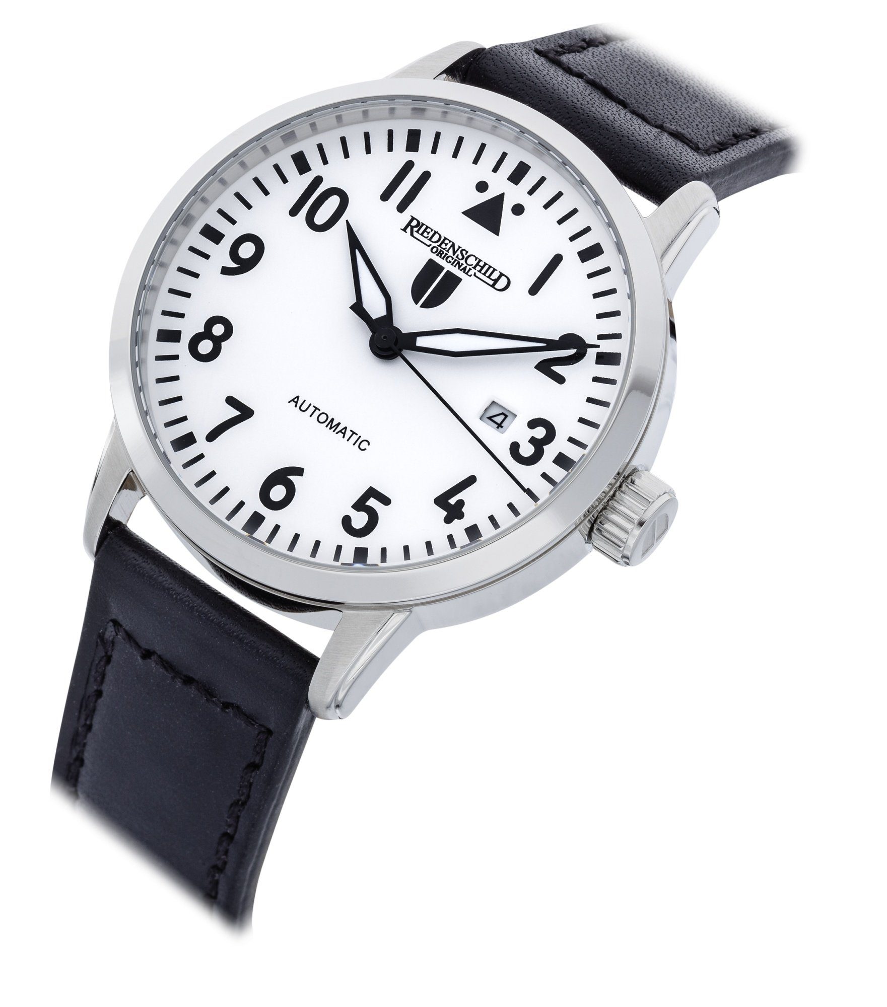 Versandkostenfreier Markt Riedenschild Automatikuhr Schwarz mm Fiegeruhr RS7602-01 Lederband 42 Weiss