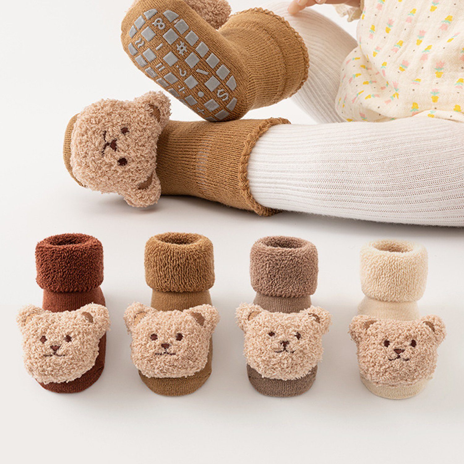 Baby Ja Socken Baby-Socken 4 Stück, Wintersocken, Haussocken, Lange Socken