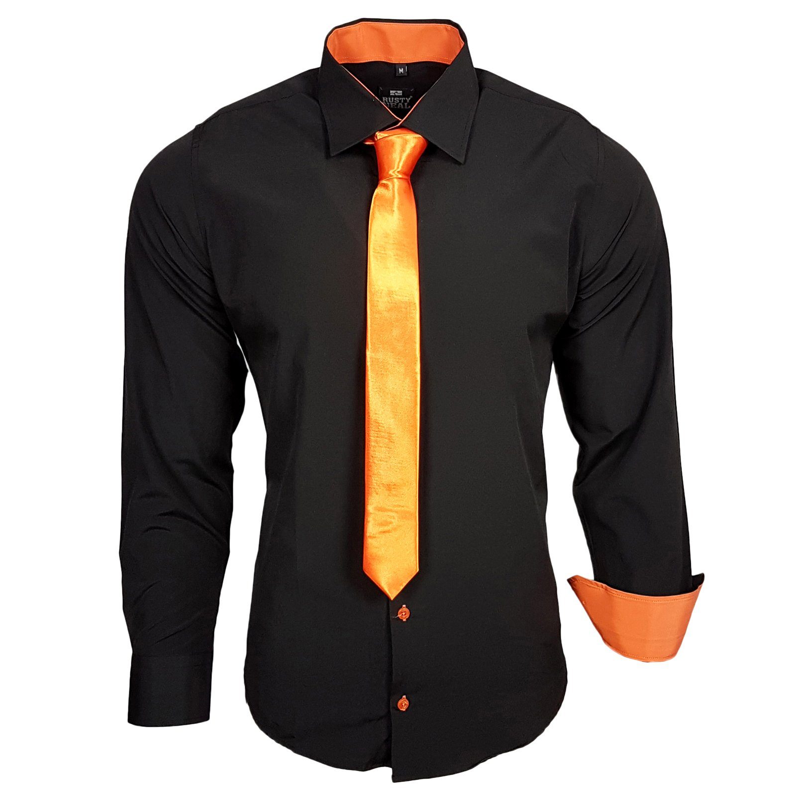 Rusty Neal Langarmhemd im körpernahen Schnitt schwarz, orange