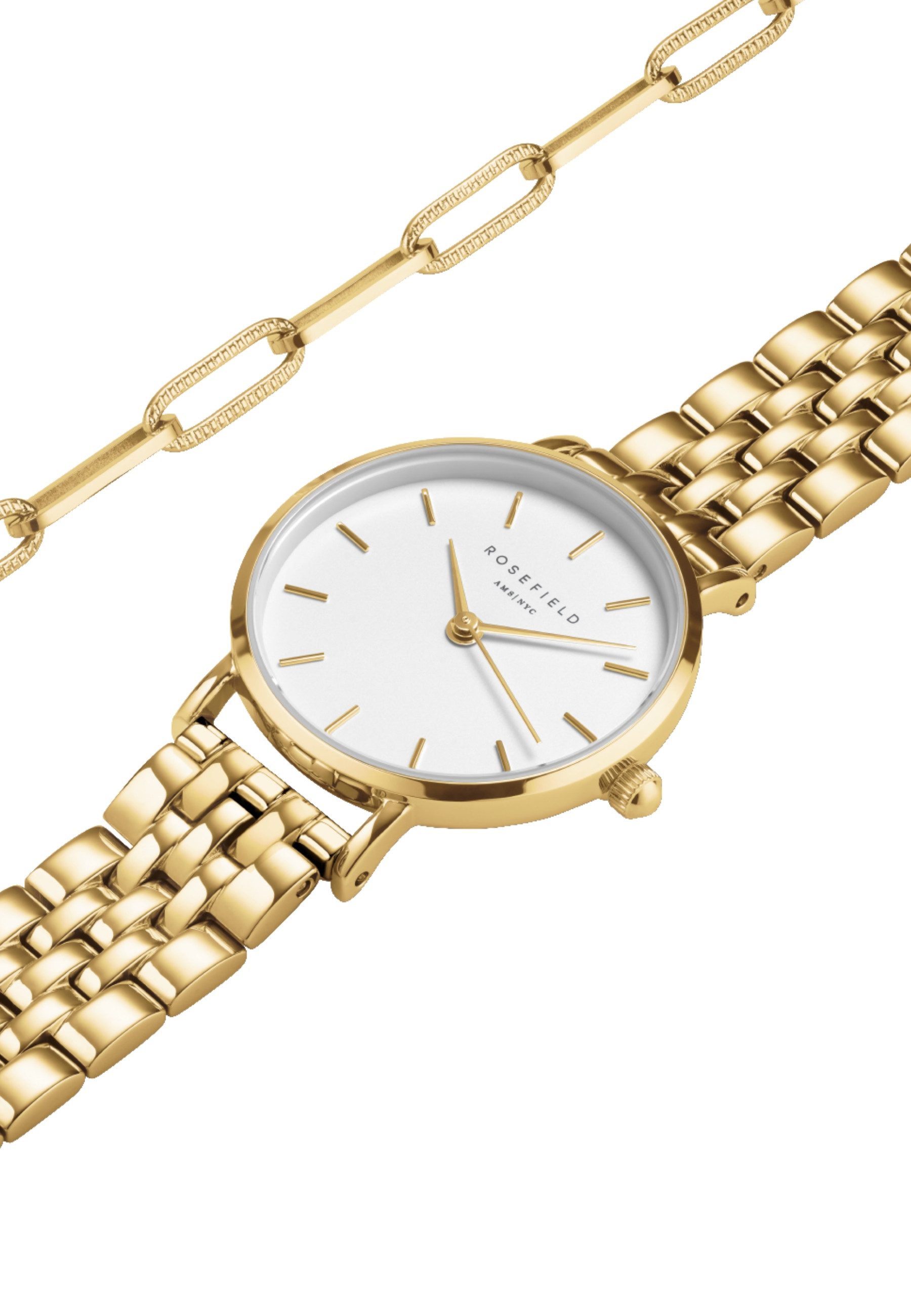 ROSEFIELD Quarzuhr ROSEFIELD Small Edit + Gliederkette Geschenkset für Damen