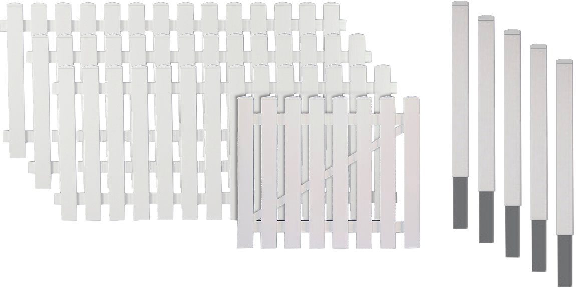 Tetzner & Jentzsch Gartenzaun Lexington 1, (Set), Kunststoff, 80 cm hoch, 3 Elemente + 1 Tür für 6,85 m, 5 Pfosten
