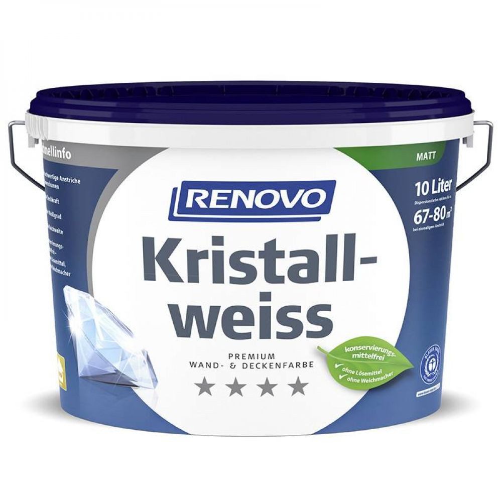 Renovo Wandfarbe Renovo Premium Wand- und Deckenfarbe Kristallweiss matt 10,0 Ltr.