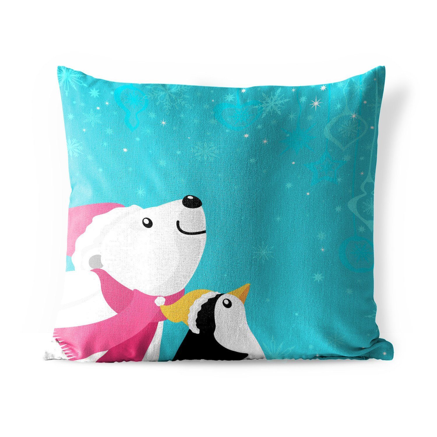 MuchoWow Dekokissen Illustration eines Pinguins und eines Eisbären auf blauem Hintergrund, Kissenbezüge, Kissenhülle, Dekokissen, Dekokissenbezug, Outdoor