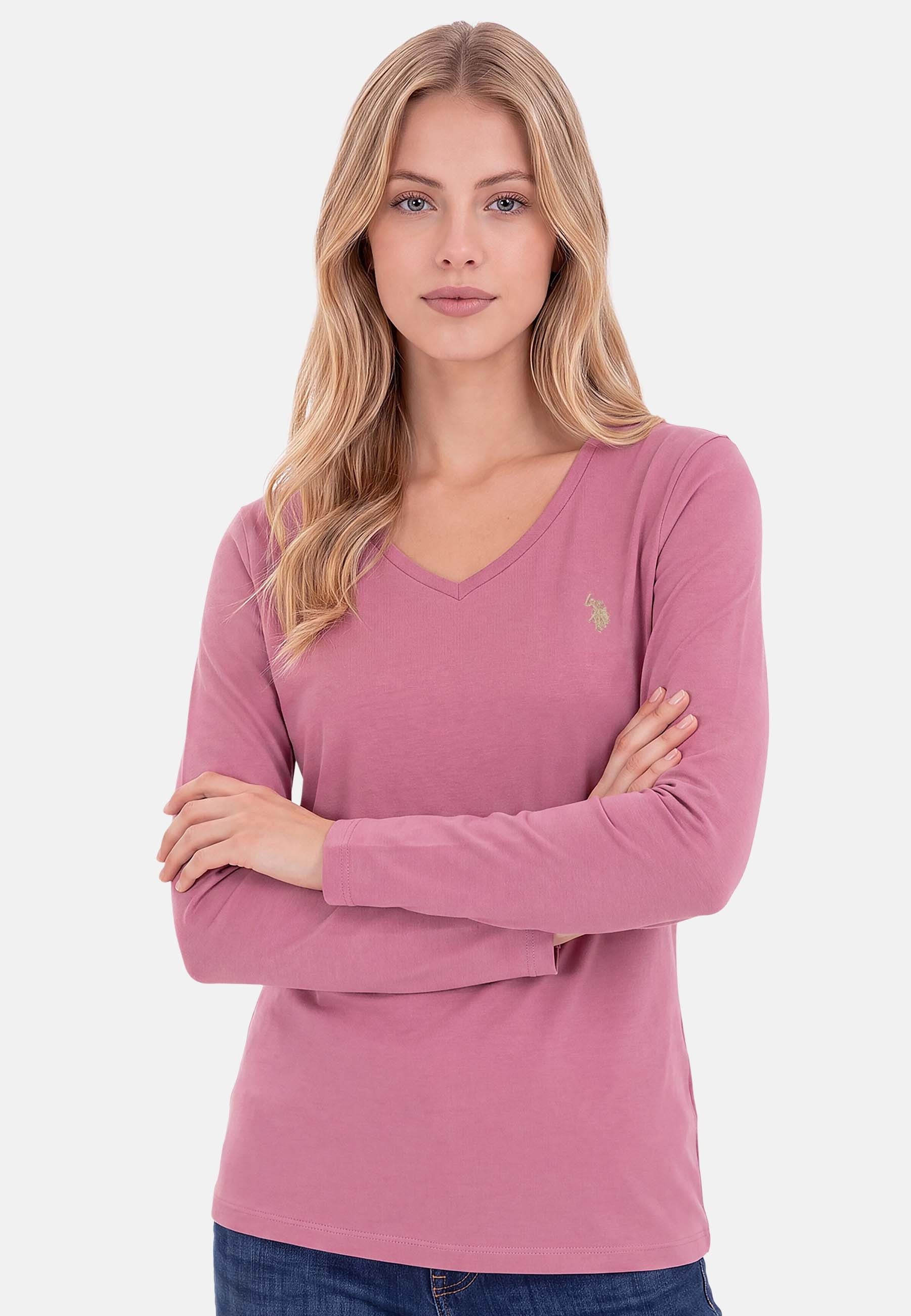 U.S. Polo Assn. Langarmshirt mit V-Ausschnitt und Stickereidetails Elastisches Longsleeve mit normaler Passform – Bild 2 von 5