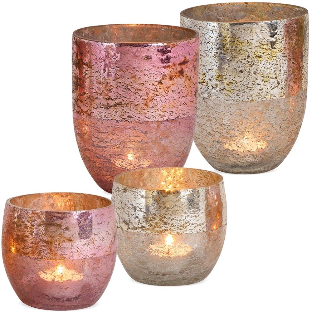 matches21 HOME & HOBBY Kerzenhalter Windlichter Bauernsilber creme & rosa 2 günstig online kaufen