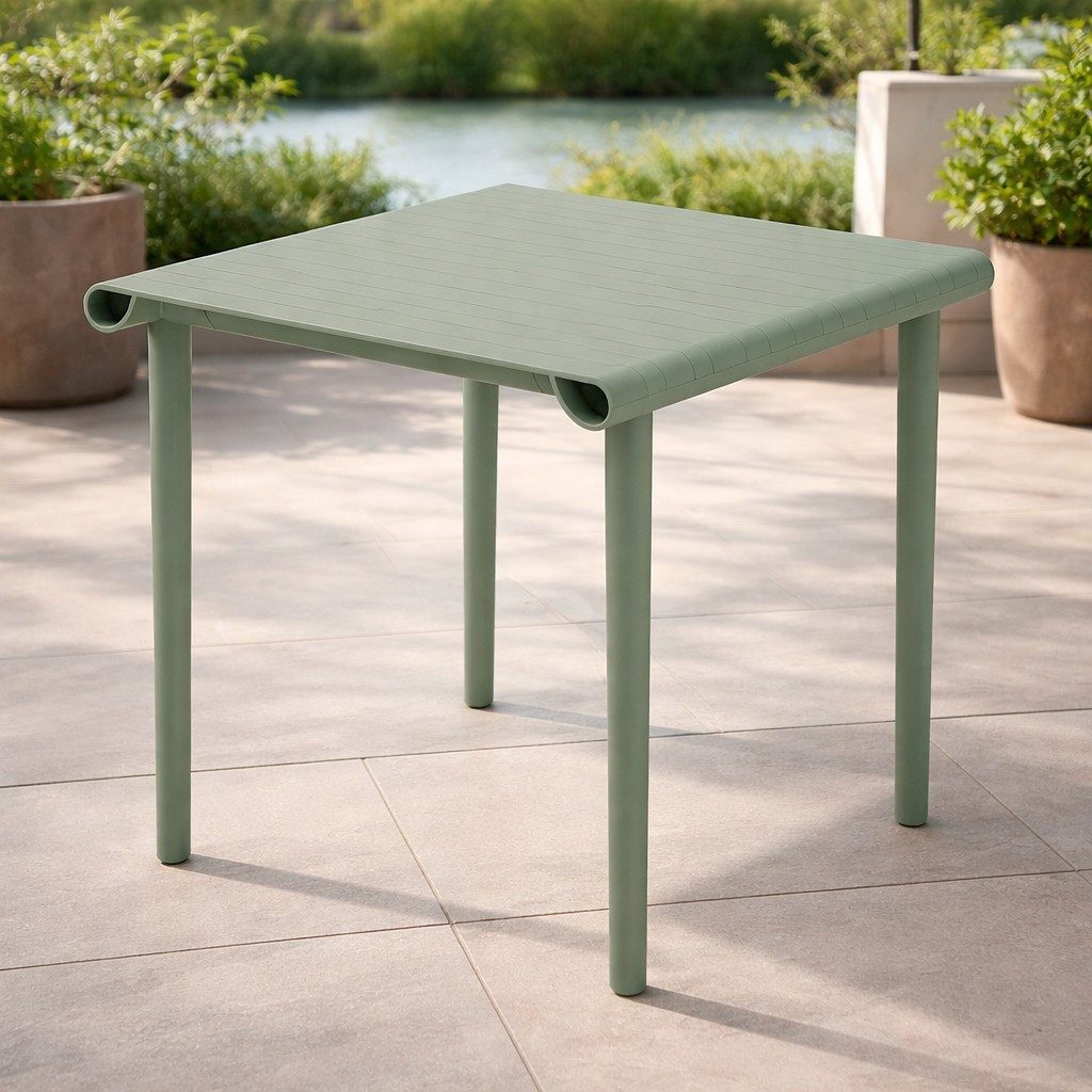 Xlmoebel Gartentisch Stilvoller Grüner Quadratischer Kunststofftisch für den Garten, Made in Europa