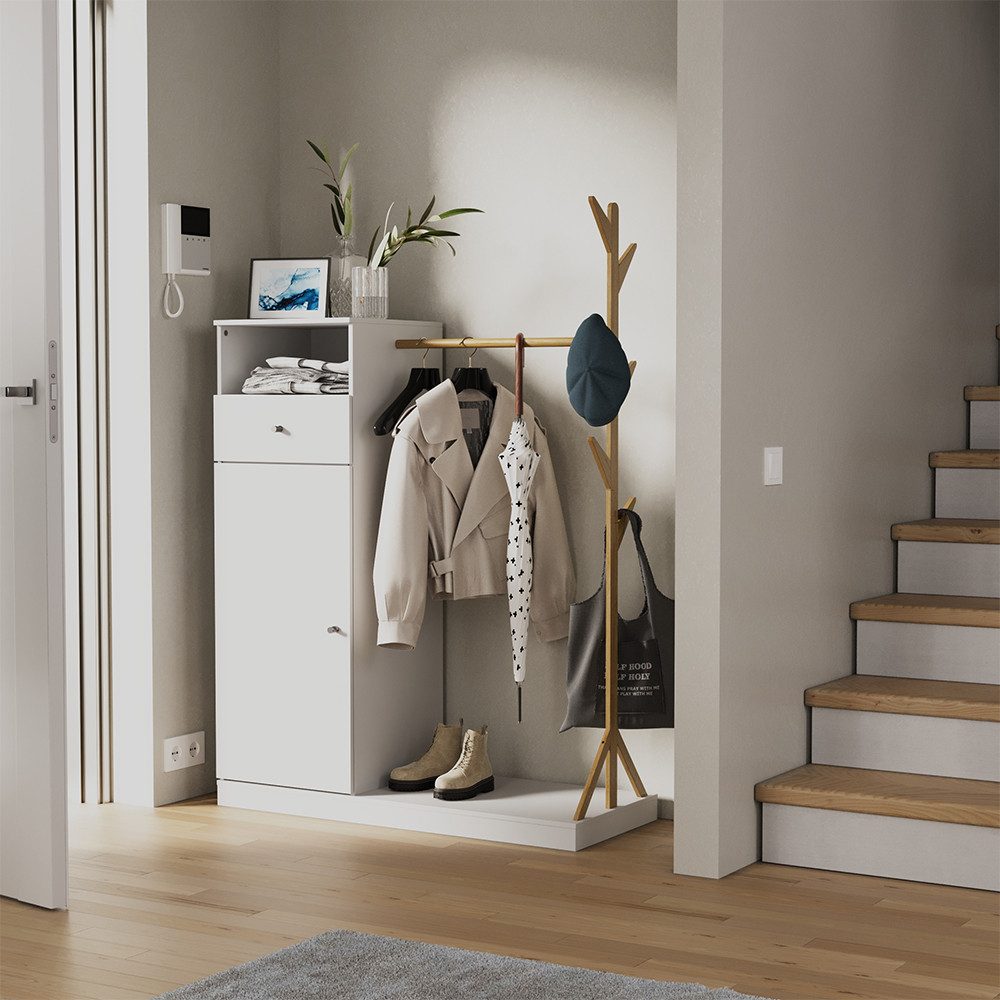 Vicco Garderoben-Set Liria, Weiß/Bambus, 100 x 145 cm mit Schublade günstig online kaufen