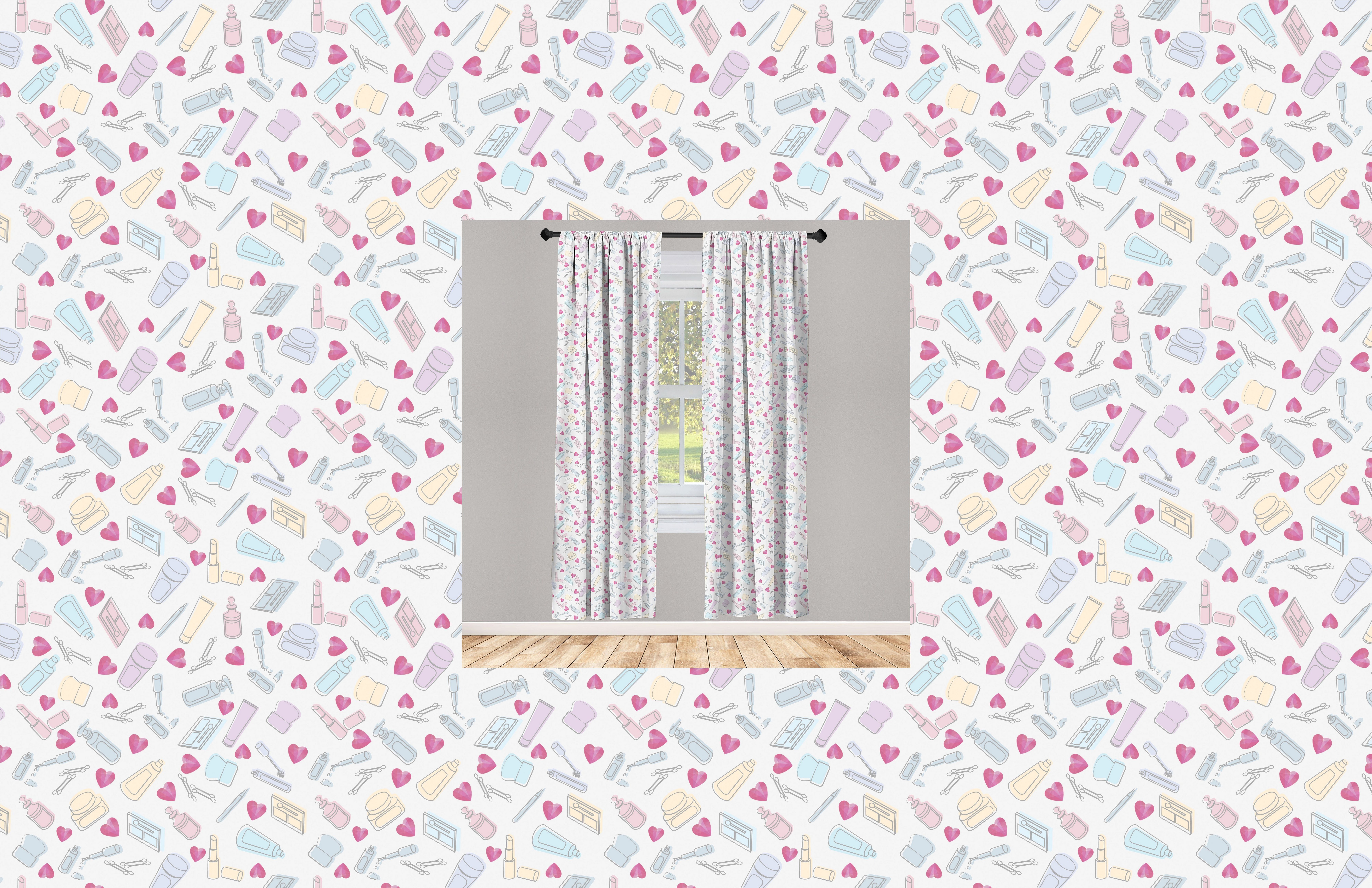 Gardine Vorhang für Wohnzimmer Schlafzimmer Skizzen Abakuhaus, Herzen und Kosmetische Pastell Microfaser, Dekor
