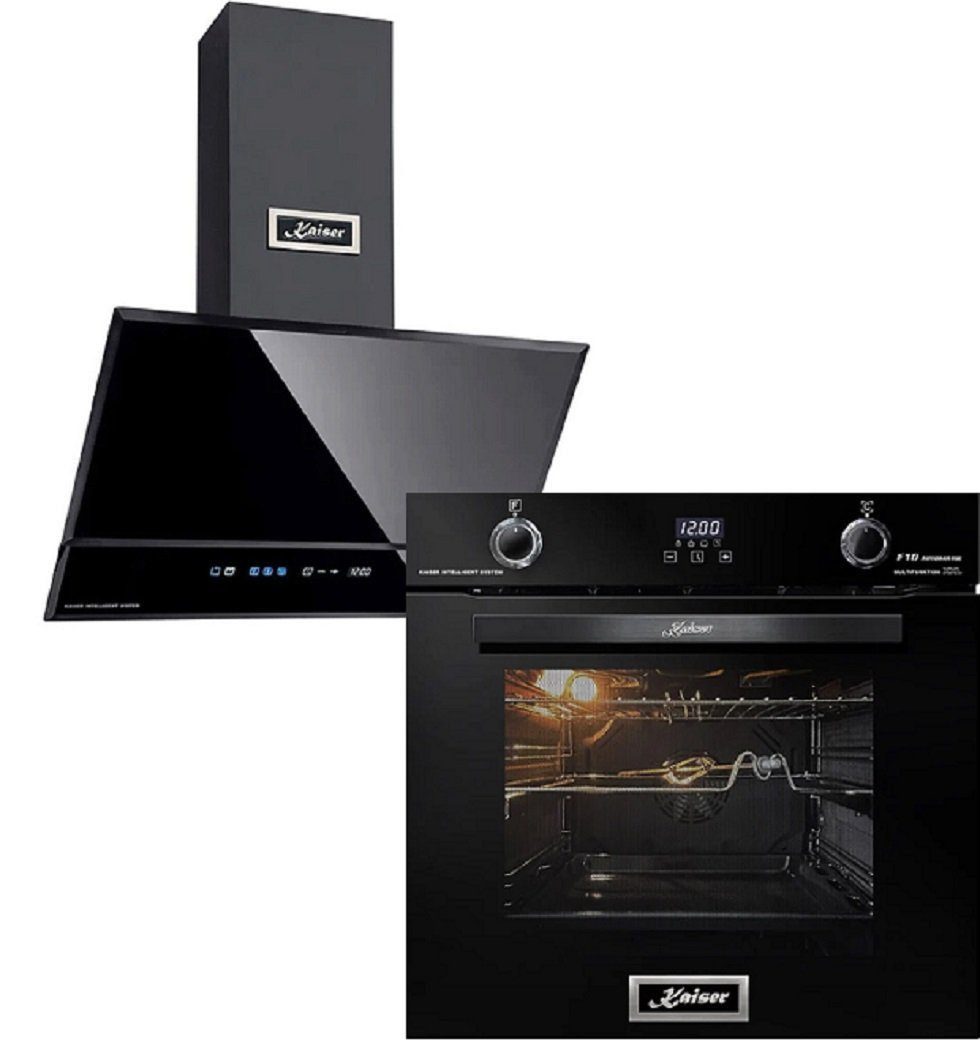 Kaiser Küchengeräte Backofen-Set EH 6367+AT 6410 F ECO, mit 1-fach-Teleskopauszug, Elektro Backofen, Autark, 79L, Drehspieß+Dunstabzugshaube 60 cm