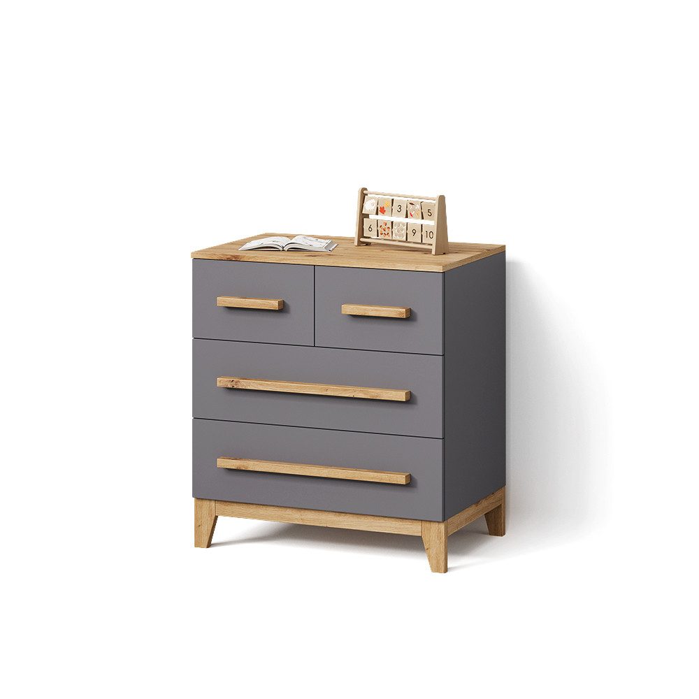 Livinity® Kommode Mailo, Grau/Artisan/Artisan, 80 x 88 cm mit 4 Schubladen (1 St)
