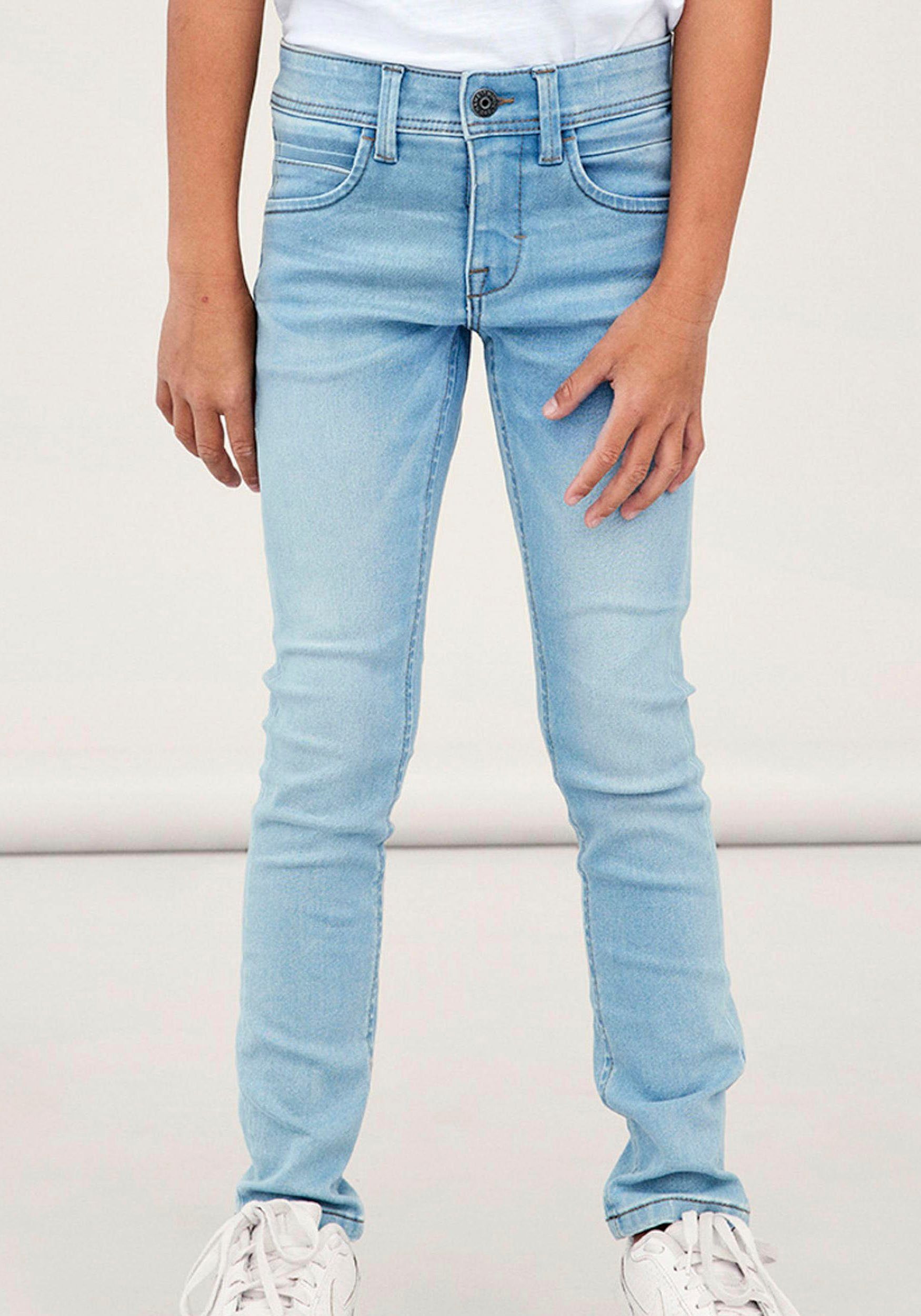 Name It Stretch-Jeans NKMSILAS für Jungen mit verstellbarem Bund und schlanker Form slim fit, Denim, Abriebeffekte, angesetztes Bündchen