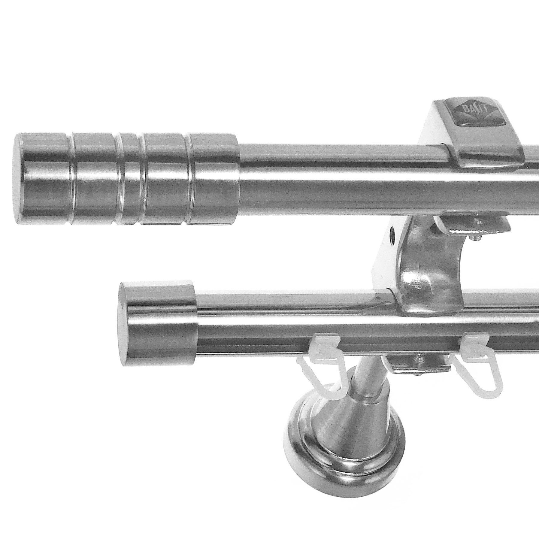 BASIT Gardinenstange Rohr und Innenlauf Edelstahloptik 20mm mit Wandträgern 120 cm E34, Ø 20 mm, 2-läufig, verschraubt, Metall, H60RI 120 cm E34 Zylinder