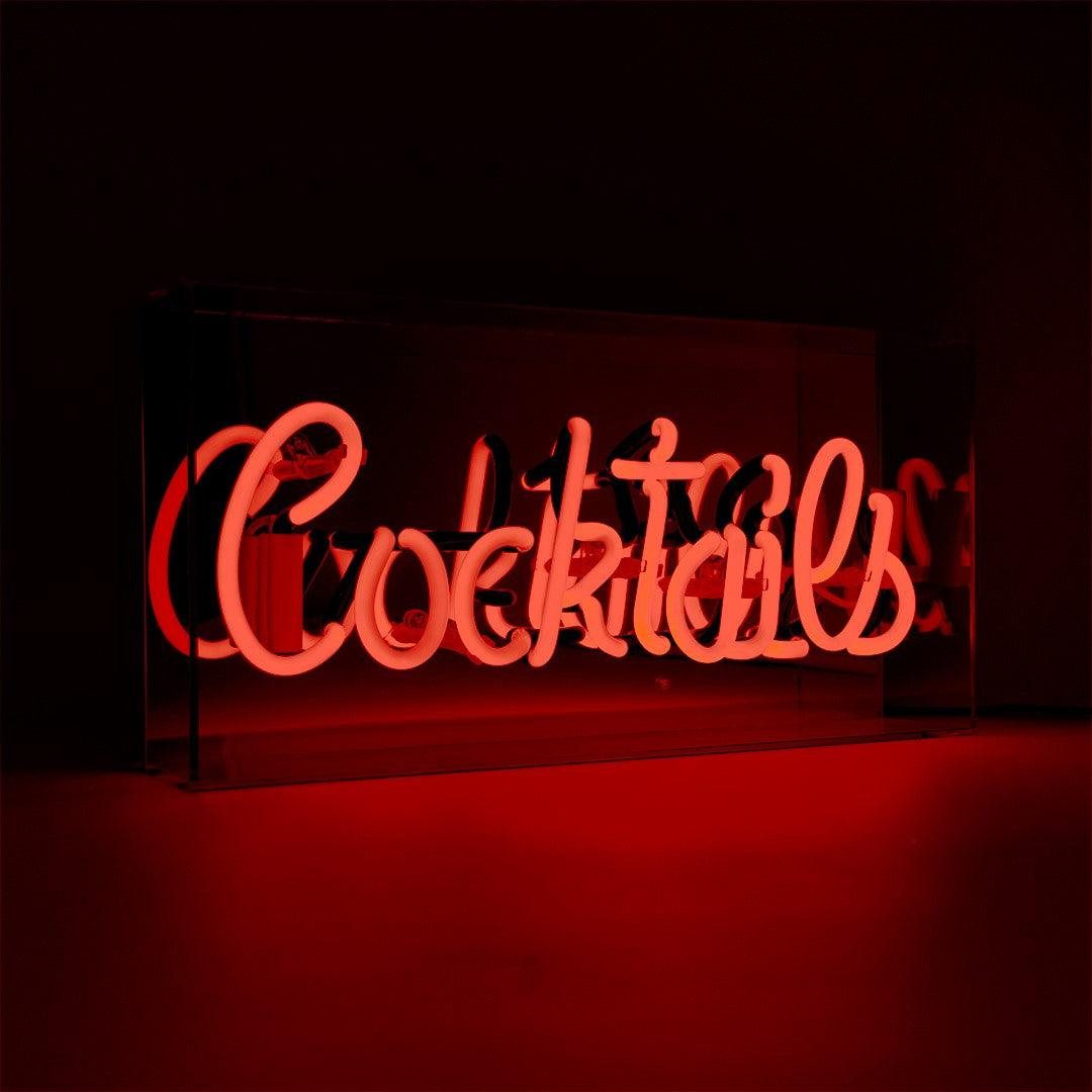 TOM NEON Dekolicht "Cocktails" Glas Neon Box, TOM NEON, Neon, Rot, Rosa, Handgefertigt