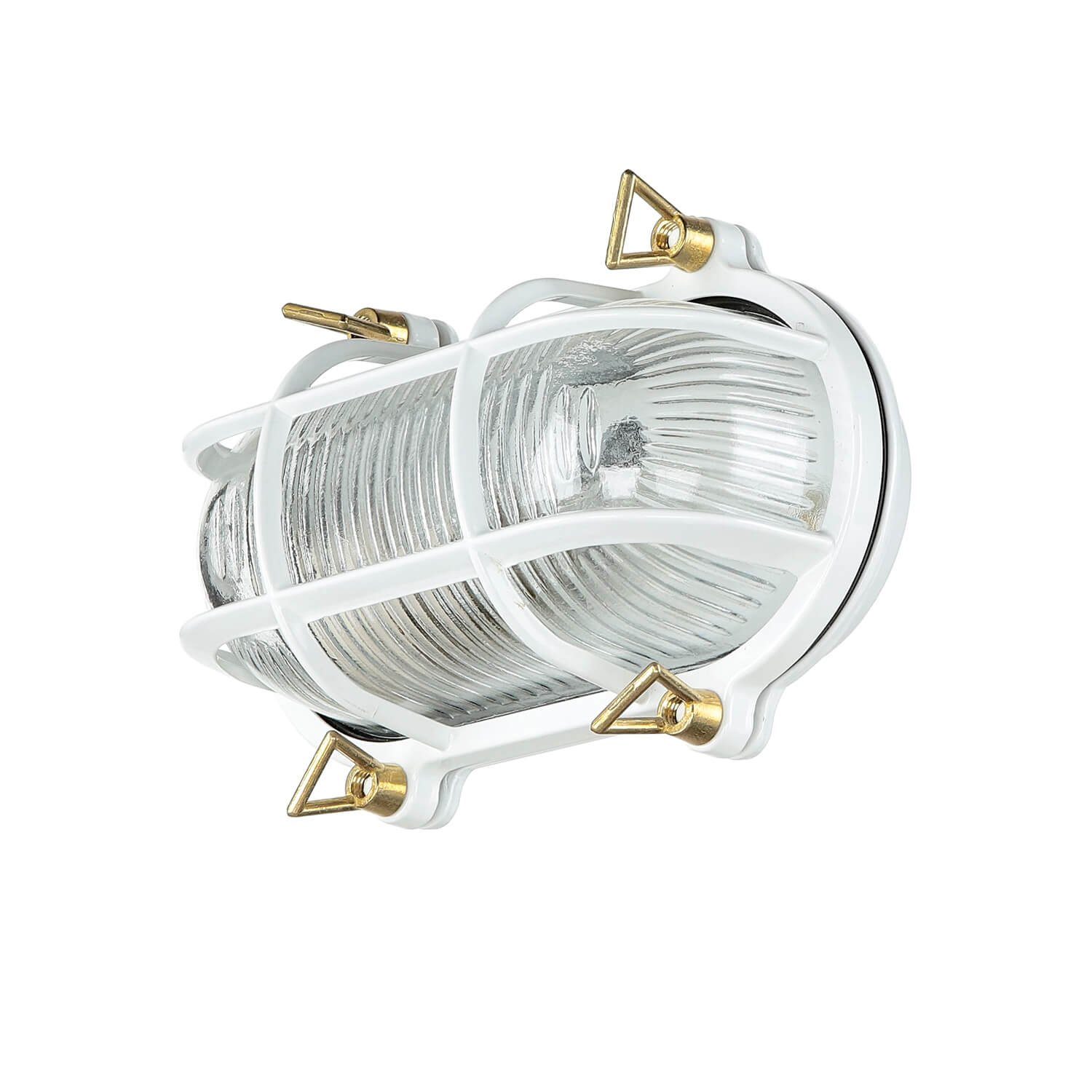 Licht-Erlebnisse Außen-Wandleuchte SKIATHOS, ohne Leuchtmittel, Weiß Maritim Messing Glas B: 21 cm E27 IP64 rostfrei Eingang Balkon