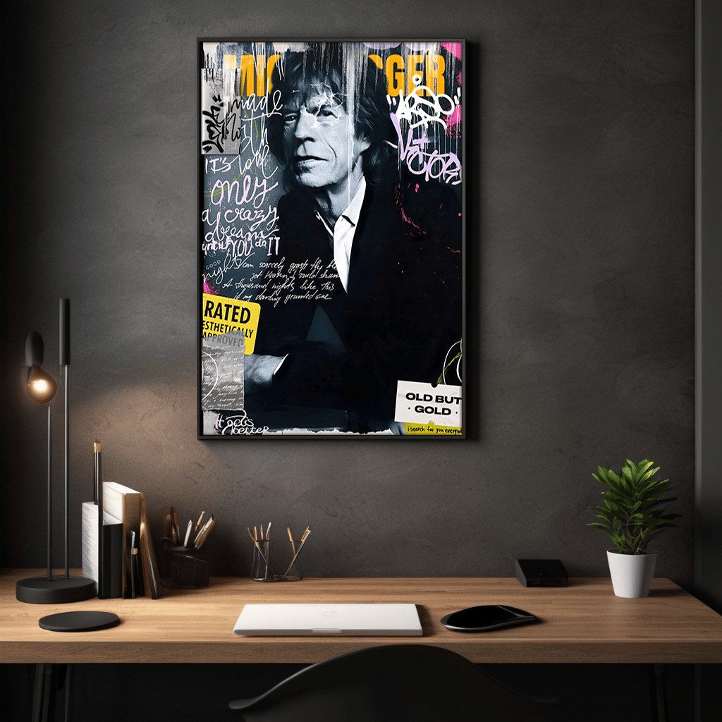 SimpleCanvas Wandbild Old but Gold - Leinwandbild Pop Art/Street Art, Wandbild Mick Jagger Pop Art Portrait Wandbild