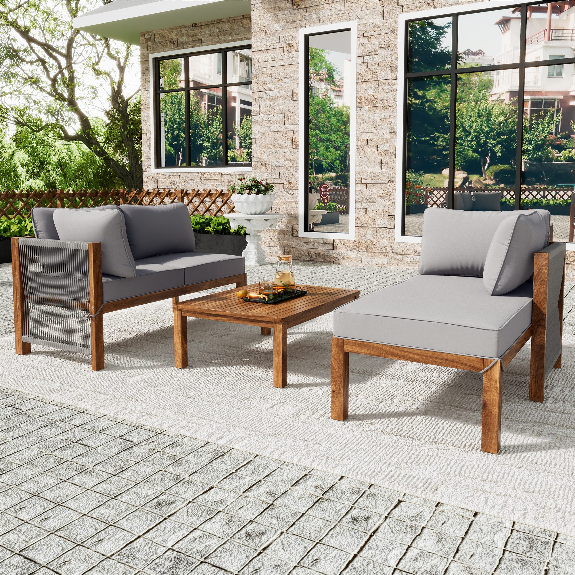 Celya Gartenlounge-Set L-förmiges Gartenmöbel-Set 3-teilig, holz, günstig online kaufen