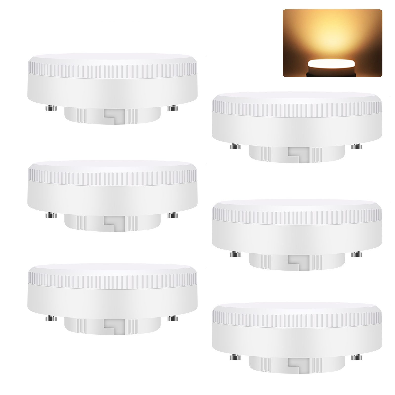 ZMH LED-Leuchtmittel GX53 Leuchtmittel :74x25mm Ultra Flach Warmweiß 3000K Blinkfrei 5W, GX53, 6 St., warmweiß, Lampe Birne Ersetzt 50W Halogen Unterbauleuchte 230V Nicht Dimmbar