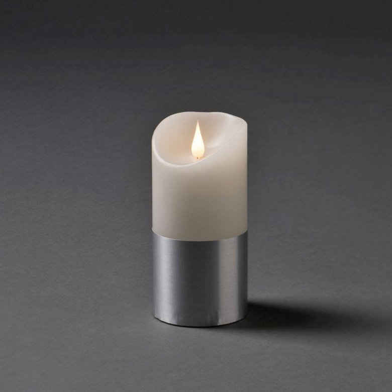 KONSTSMIDE LED-Kerze Weihnachtsdeko (1-tlg), LED Echtwachskerze, weiß, mit silberfarbener Banderole