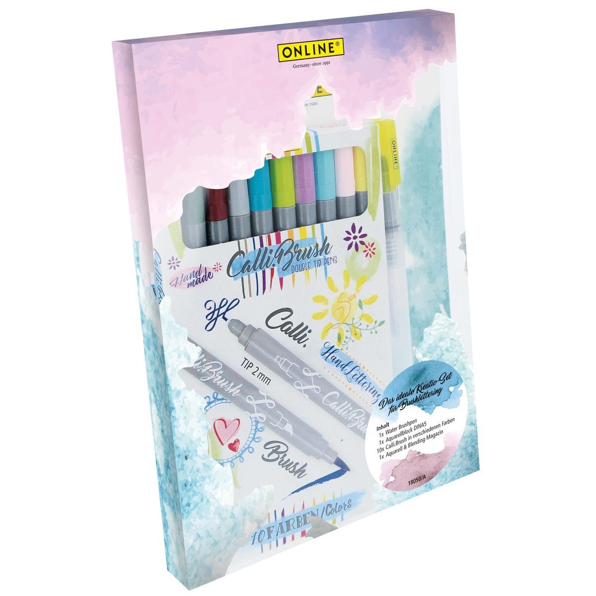 Online Pen Aquarellpapier ONLINE Set Calli Brush Aquarell und Blending DIN A5 13 Teile Blister