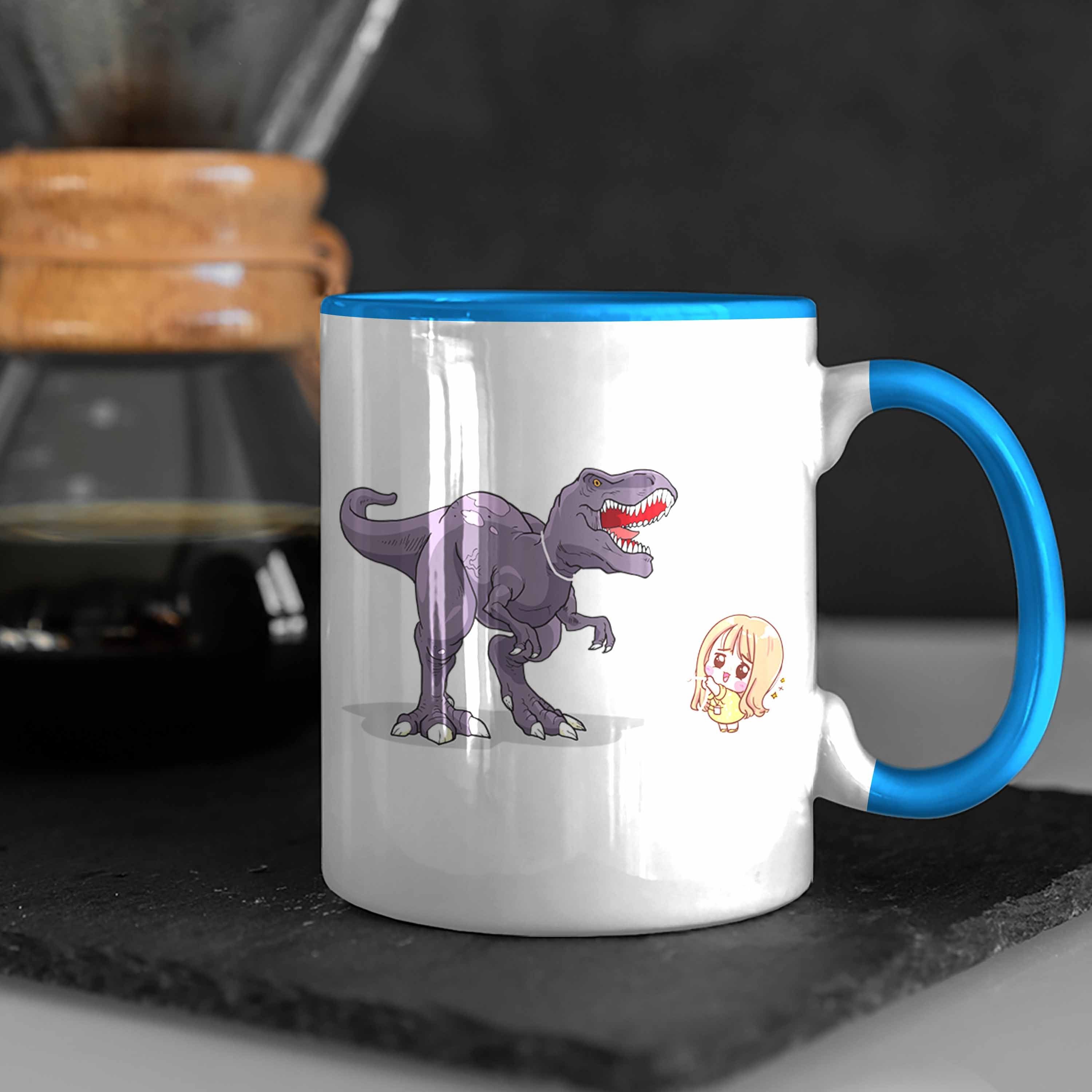 Tasse Dinofans Trendation Blau Dinosaurier Geschenkidee für Trendation Tasse Geschenke Coole Mädchen - Lustig