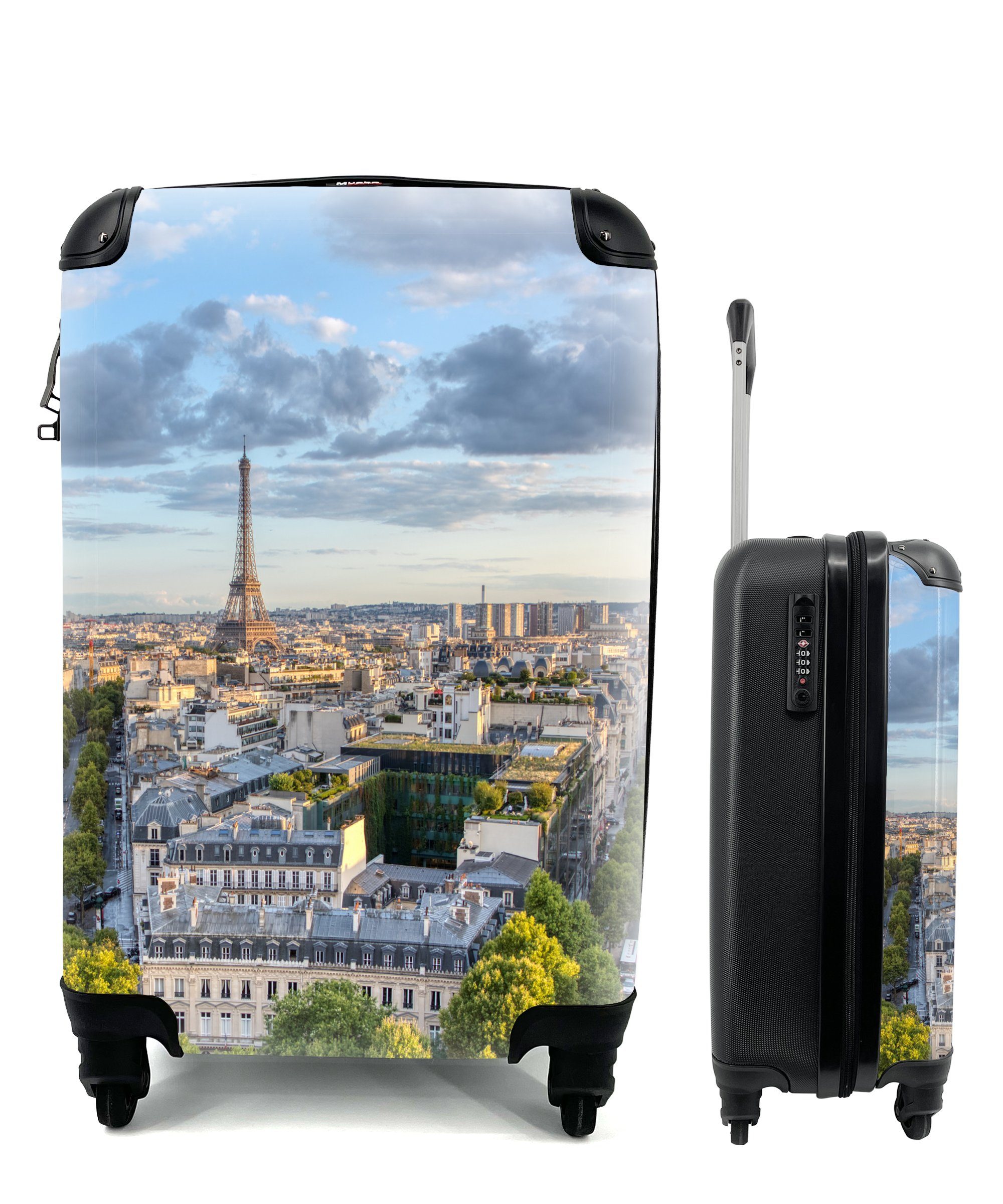 Reisetasche mit Reisekoffer 4 - Handgepäck für Eiffelturm Rollen, Trolley, rollen, MuchoWow Ferien, Paris Handgepäckkoffer Skyline, -