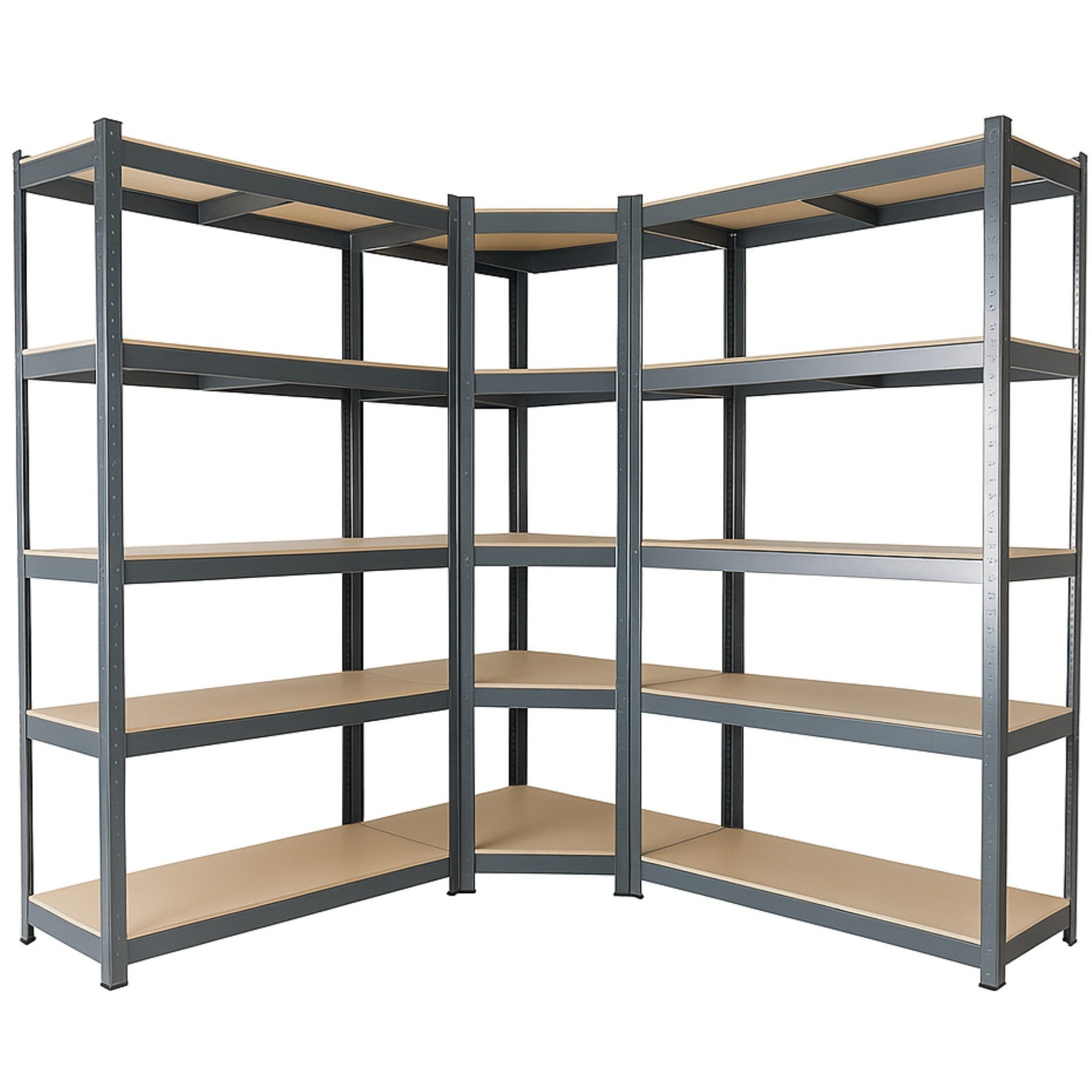 Arebos Schwerlastregal 2x 180 x 90 x 40 cm Eckregal 180 x 70 x 70 cm, je 875 kg, Set 3-tlg., Flexibel einsetzbar: für Werkstatt, Garage, Keller oder Lager