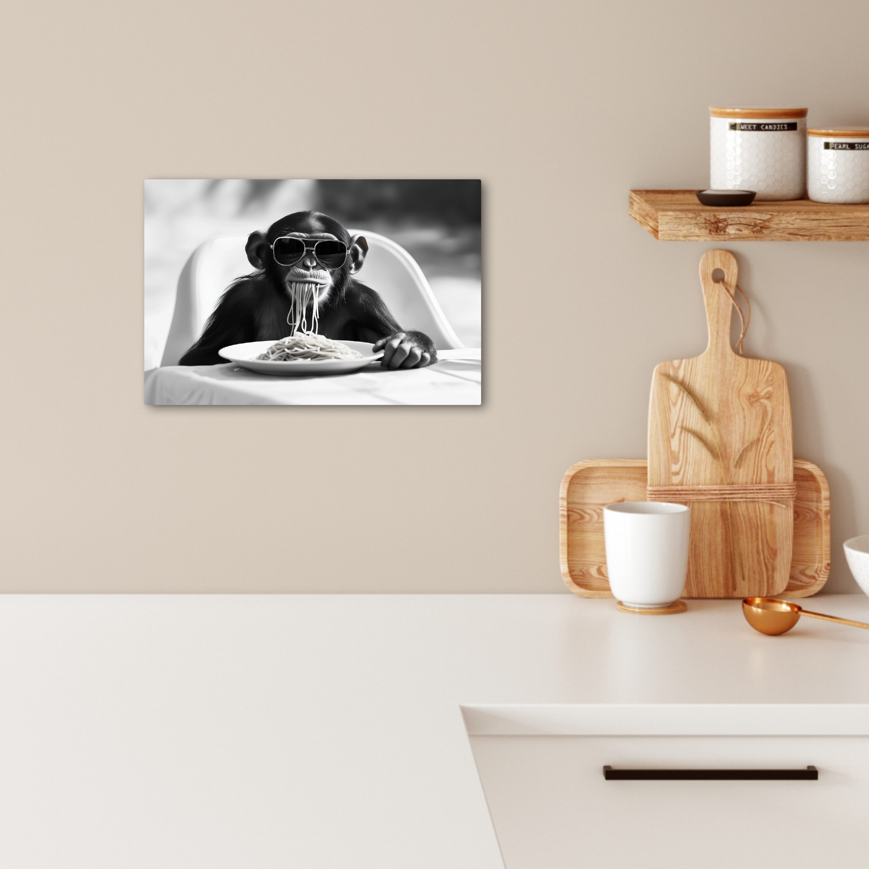 OneMillionCanvasses® Leinwandbild Affe - Spaghetti - Sonnenbrille - Schwarz günstig online kaufen