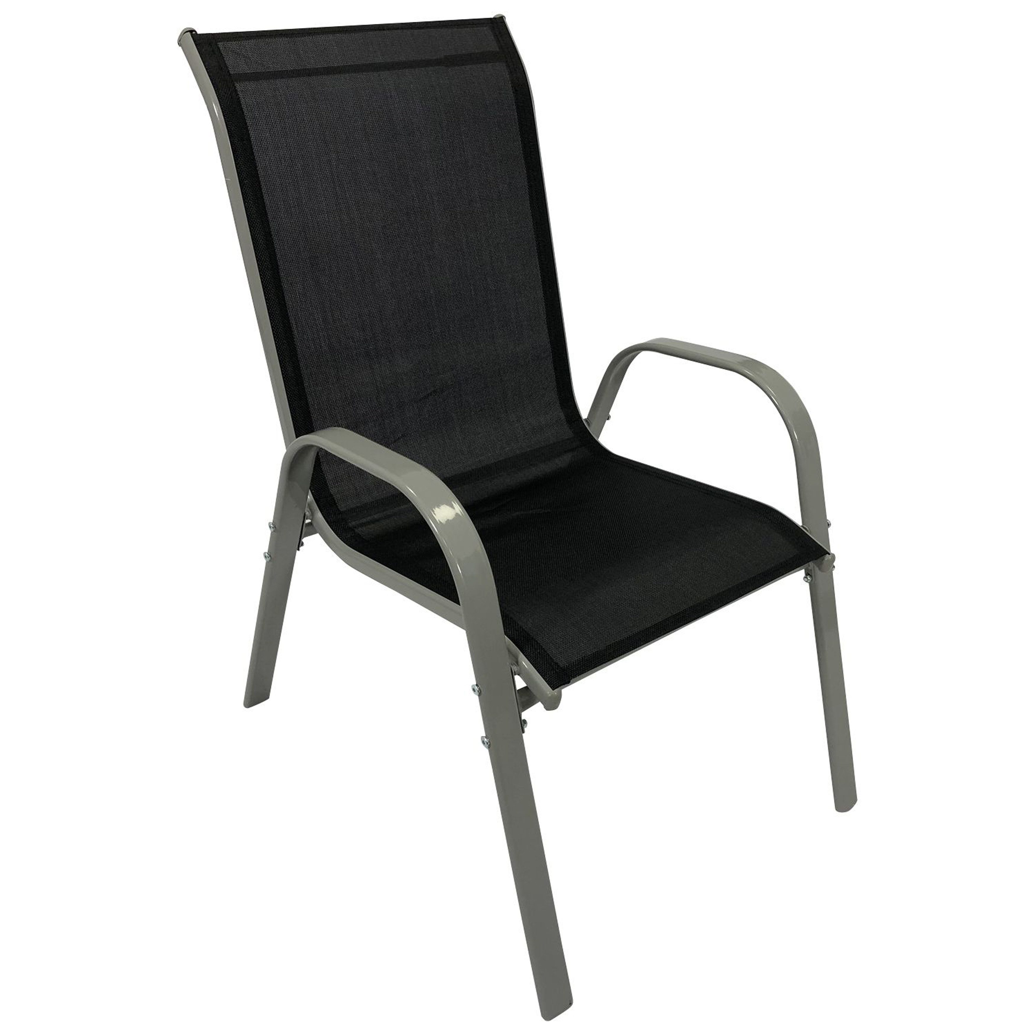 TPFGarden Gartensessel SORATTE (Stapelsessel Metall silbergrau + Textilgewebe schwarz, 4-er Set, Gartensessel), Maße: 56 x 71 x 95