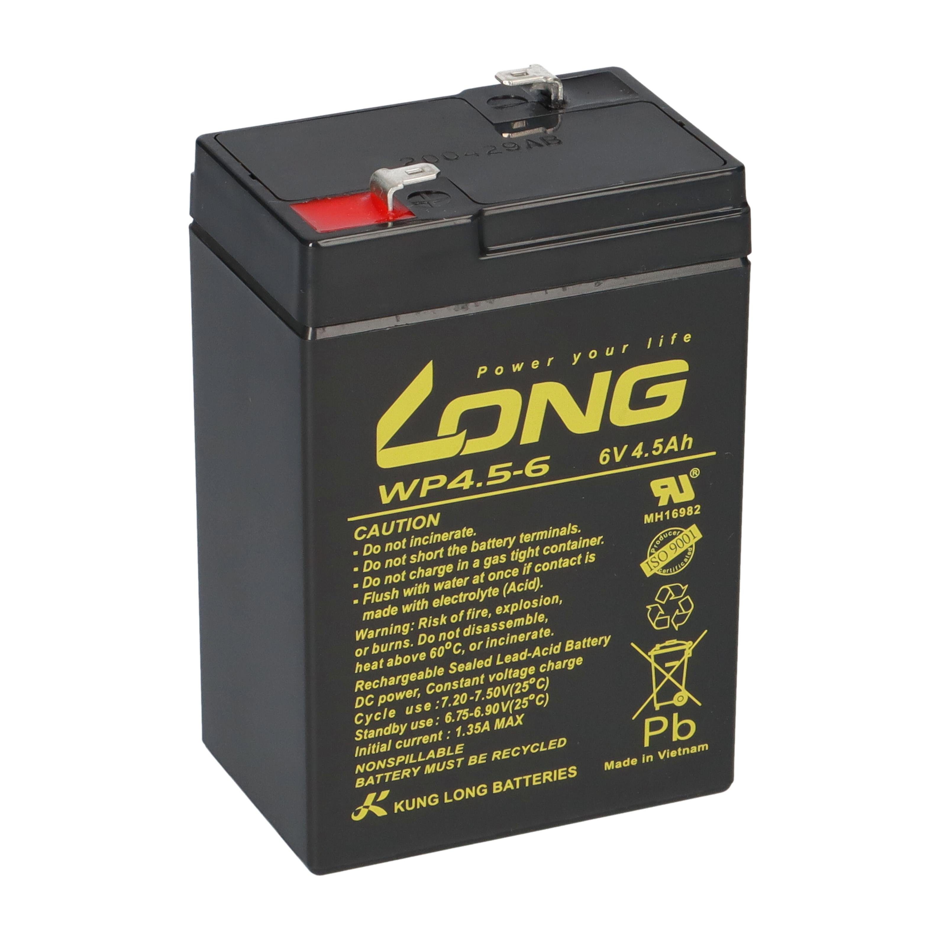 V) (6,0V BLEI BATTERIE 6V AGM für AKKU Long kompatibel Kung Bleiakkus 4,5Ah