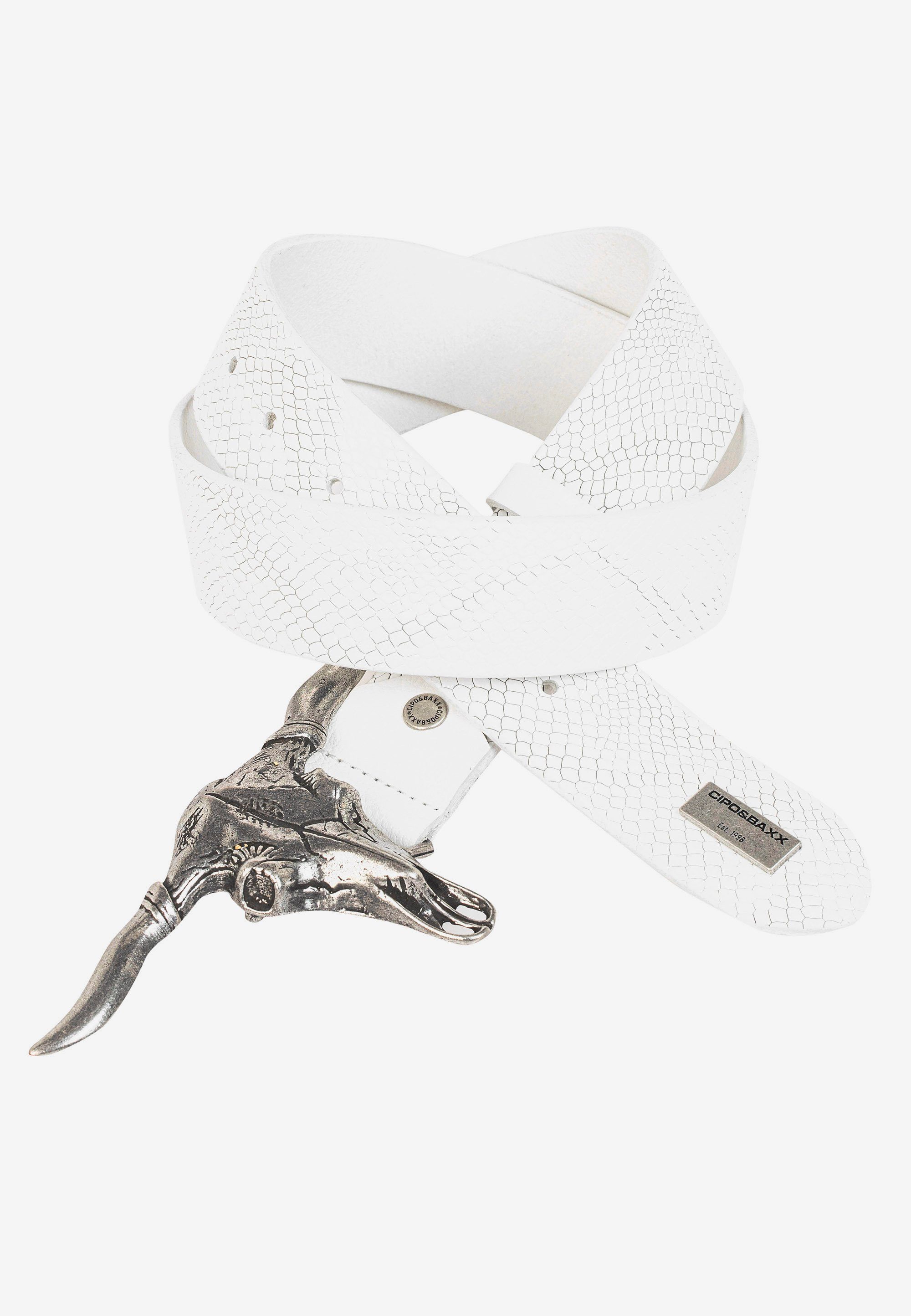 Cipo & Baxx Ledergürtel im Look extravaganten weiß